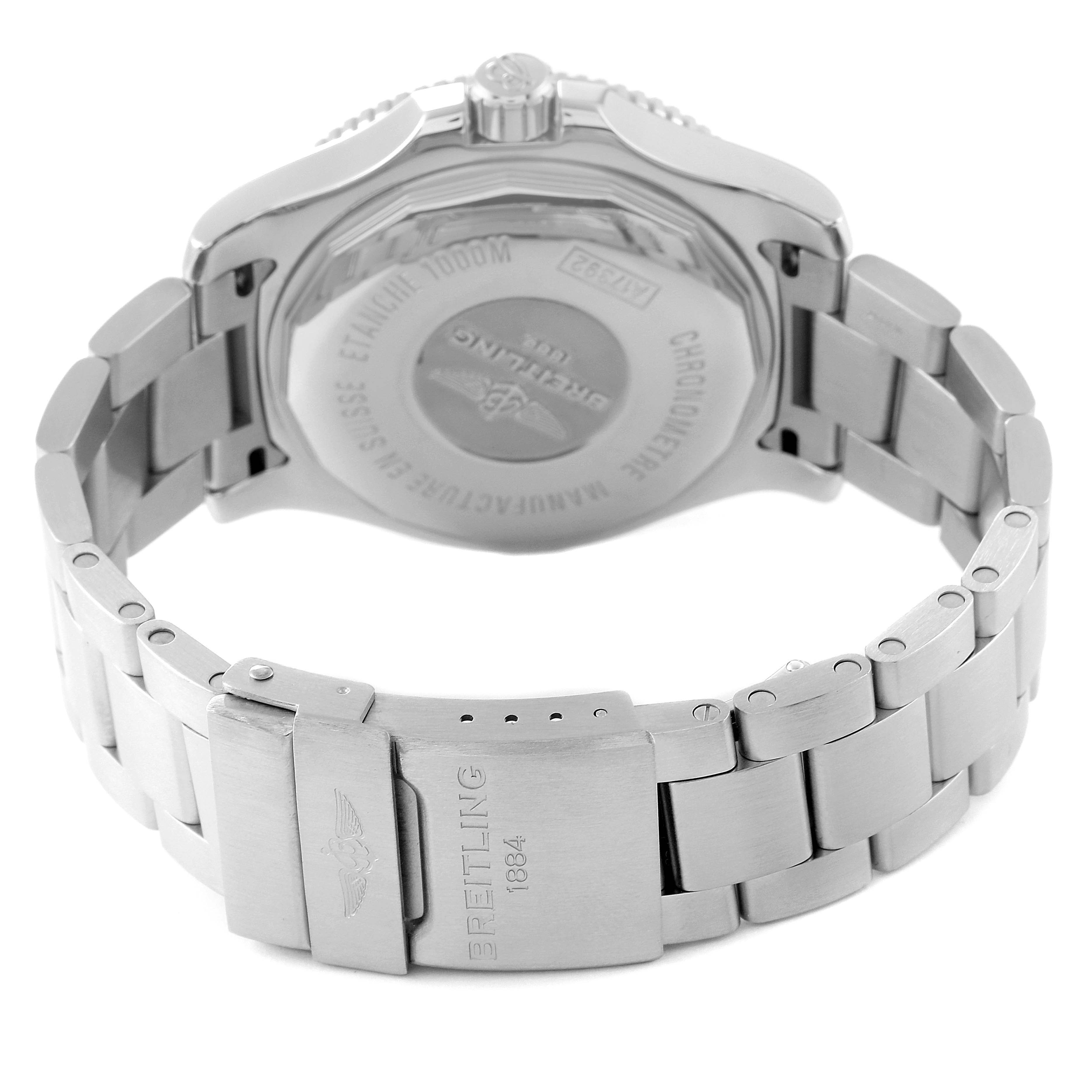 This image shows the back and bracelet clasp of a Breitling Superocean A17392 Men's Stainless Steel Black Dial A17392 Men's Stainless Steel Black Dial watch.