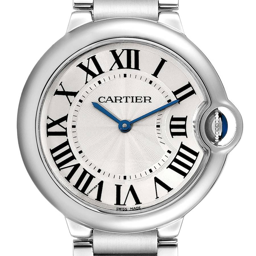 Cartier Ballon Bleu 36 Midsize Silver Guilloche Dial Mens Watch W69011Z4 SwissWatchExpo