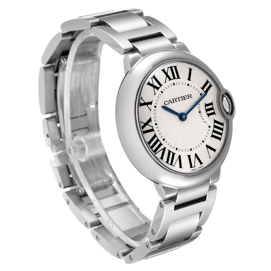 Cartier Ballon Bleu 36 Midsize Silver Guilloche Dial Mens Watch