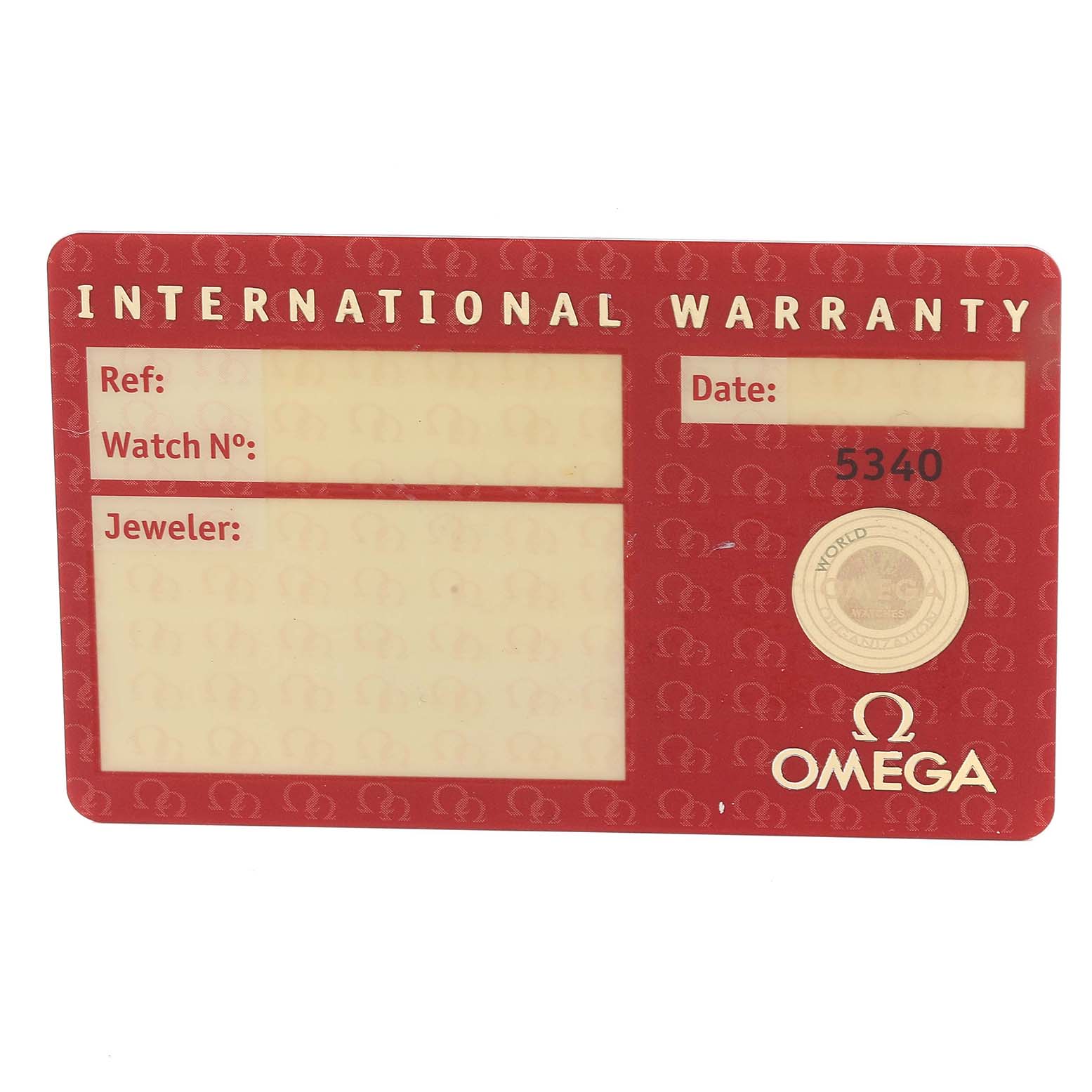 This image shows the international warranty card for the Omega Seamaster 2264.50.00 Men's Stainless Steel Black Dial 2264.50.00 Men's Stainless Steel Black Dial watch model.