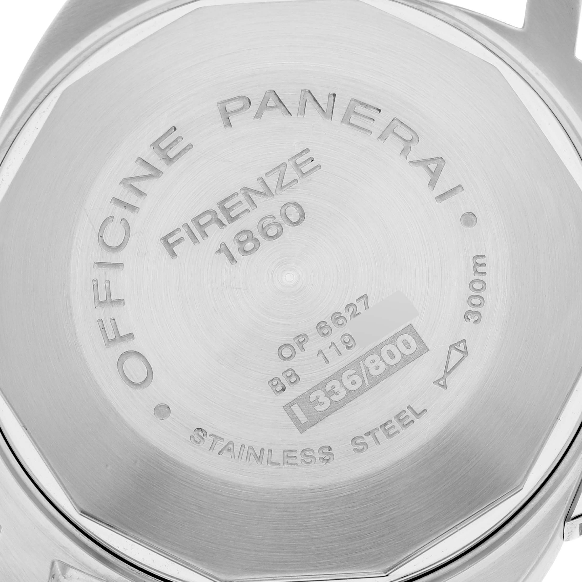 This image shows the back case of the Panerai Luminor PAM00241 Men's Stainless Steel Black Dial PAM00241 Men's Stainless Steel Black Dial watch, displaying engravings and specifications.