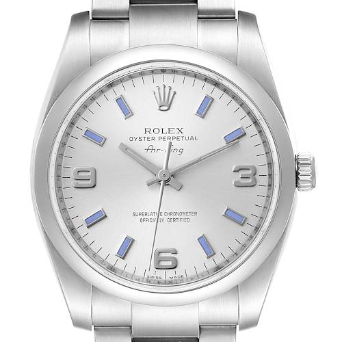Photo of Rolex Air King Silver Dial Blue Hour Markers Steel Mens Watch 114200