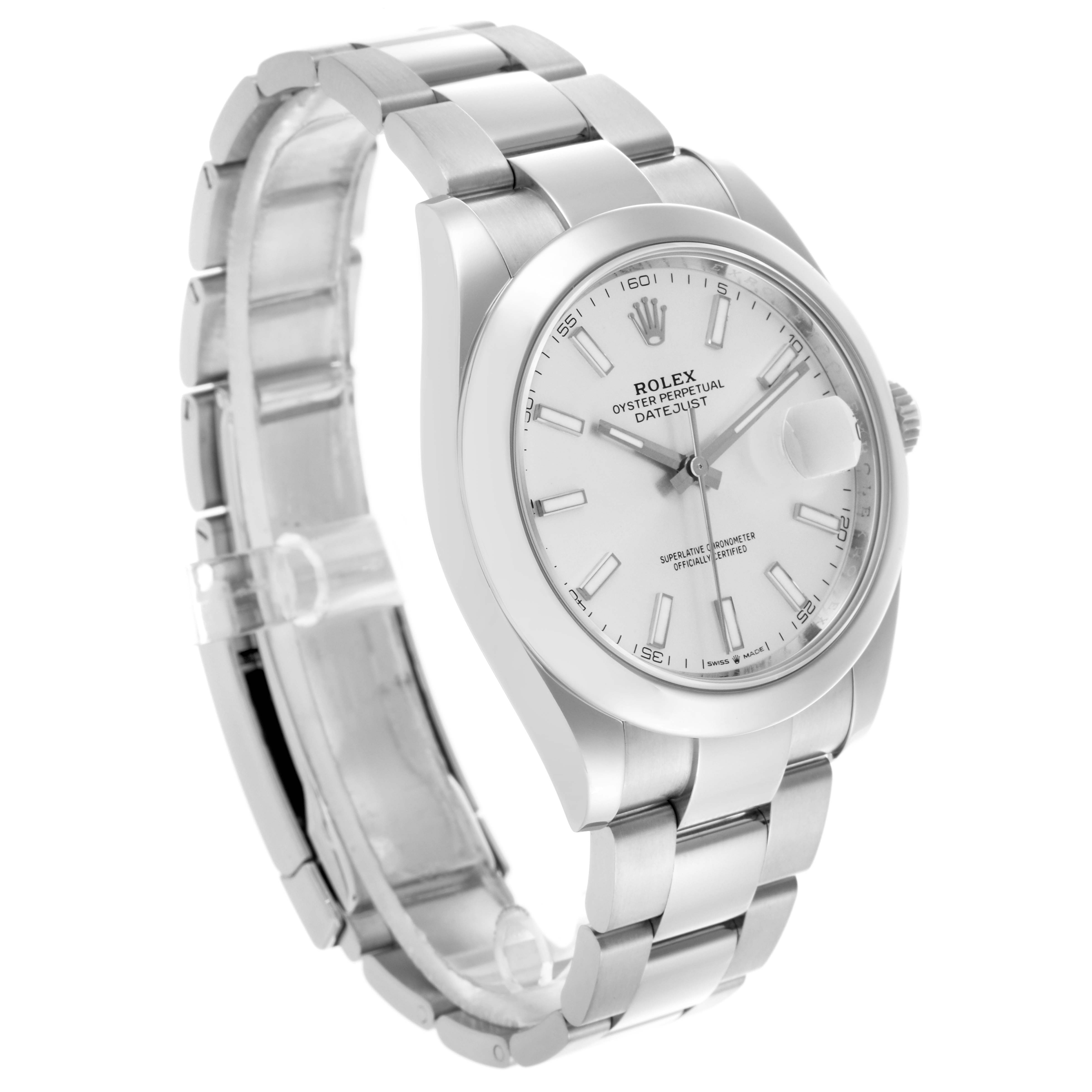 The Rolex Datejust 41 126300 Men's Stainless Steel Silver Dial 126300 Men's Stainless Steel Silver Dial is shown at a slight angle, displaying the face, case, and part of the bracelet.