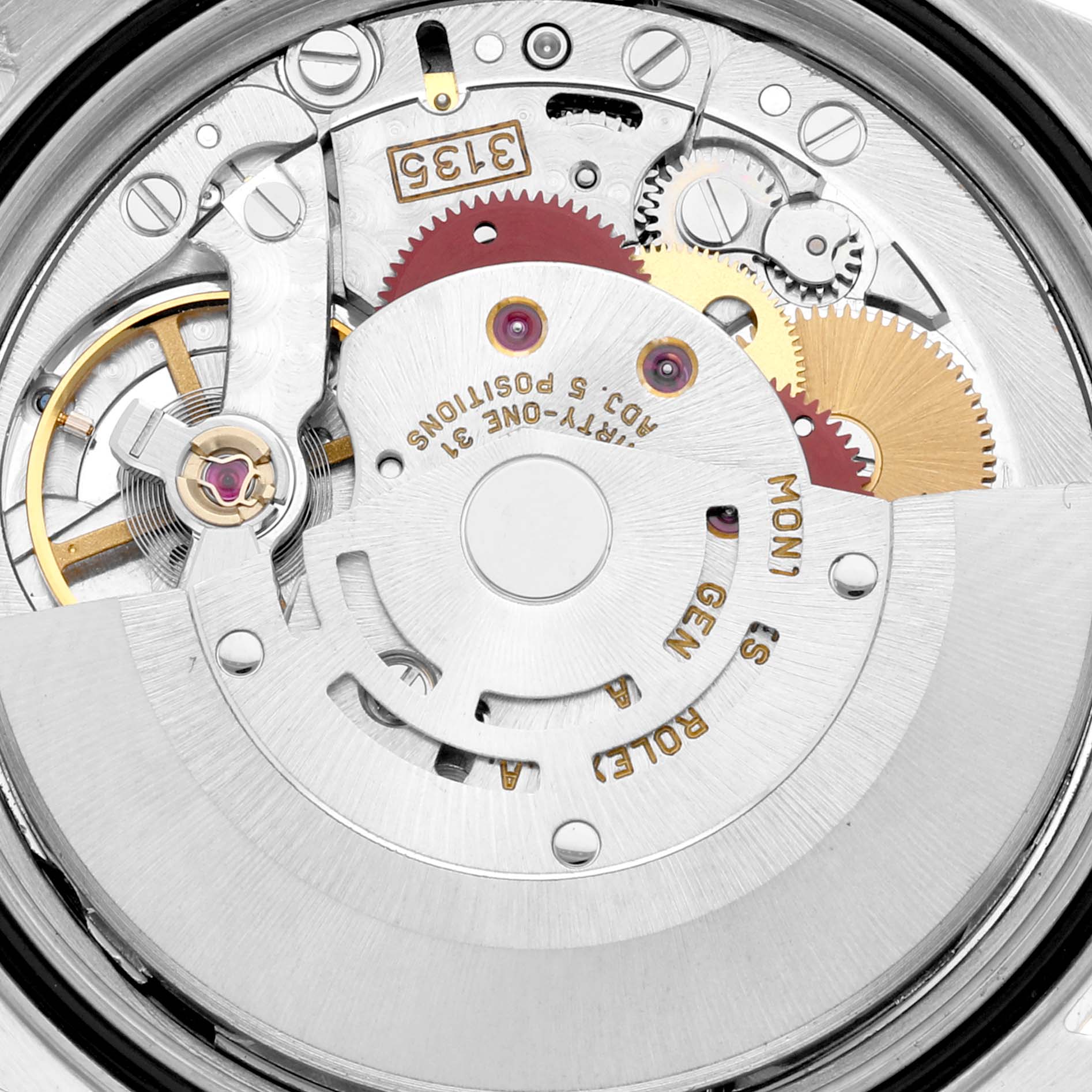 The image shows a close-up view of the internal movement of a Rolex Datejust 16233 Men's Steel and Gold (two tone) Champagne Dial 16233 Men's Steel and Gold (two tone) Champagne Dial watch.