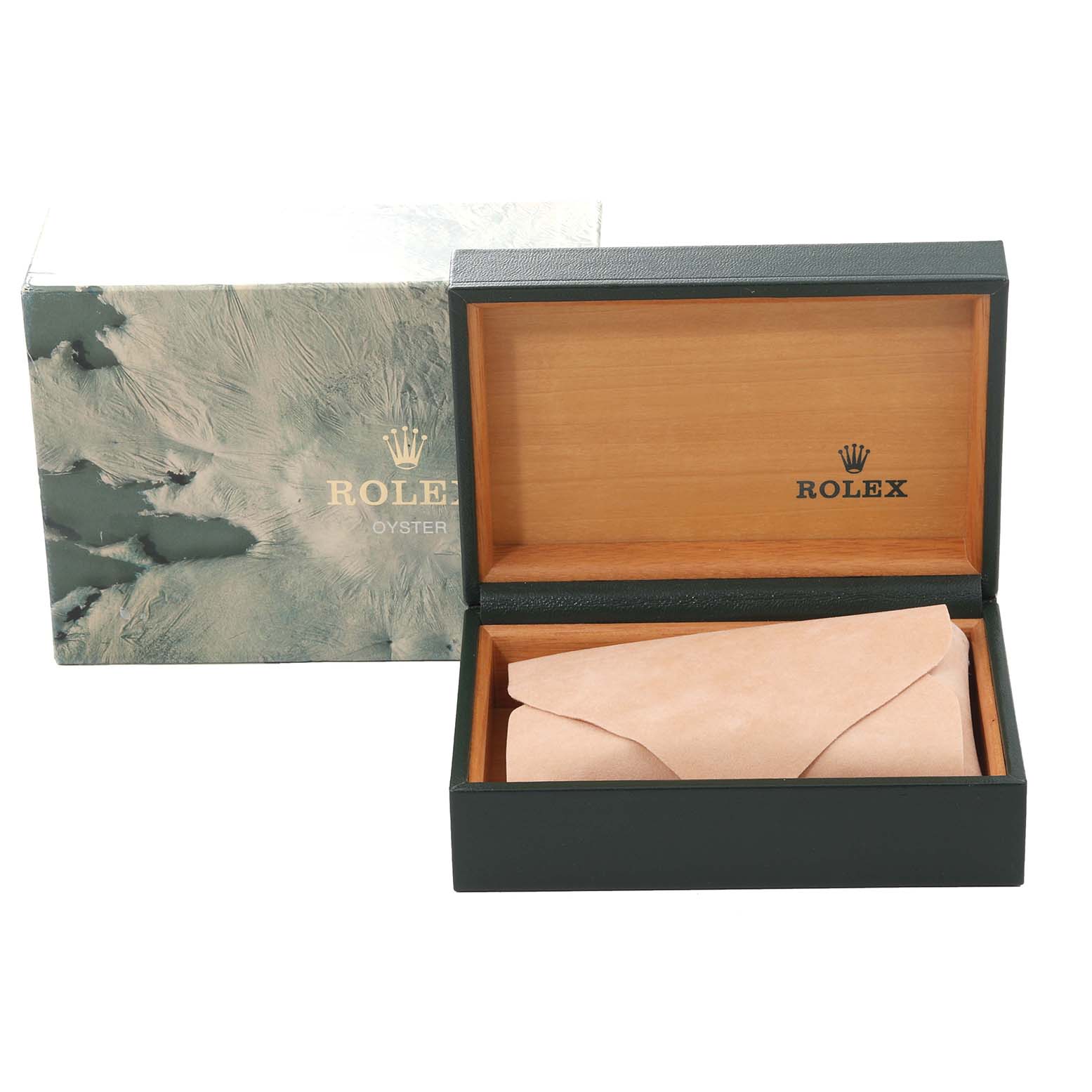 The image shows a Rolex Datejust 16233 Men's Steel and Gold (two tone) Champagne Dial 16233 Men's Steel and Gold (two tone) Champagne Dial watch box and outer packaging from a frontal angle, with the box lid open.