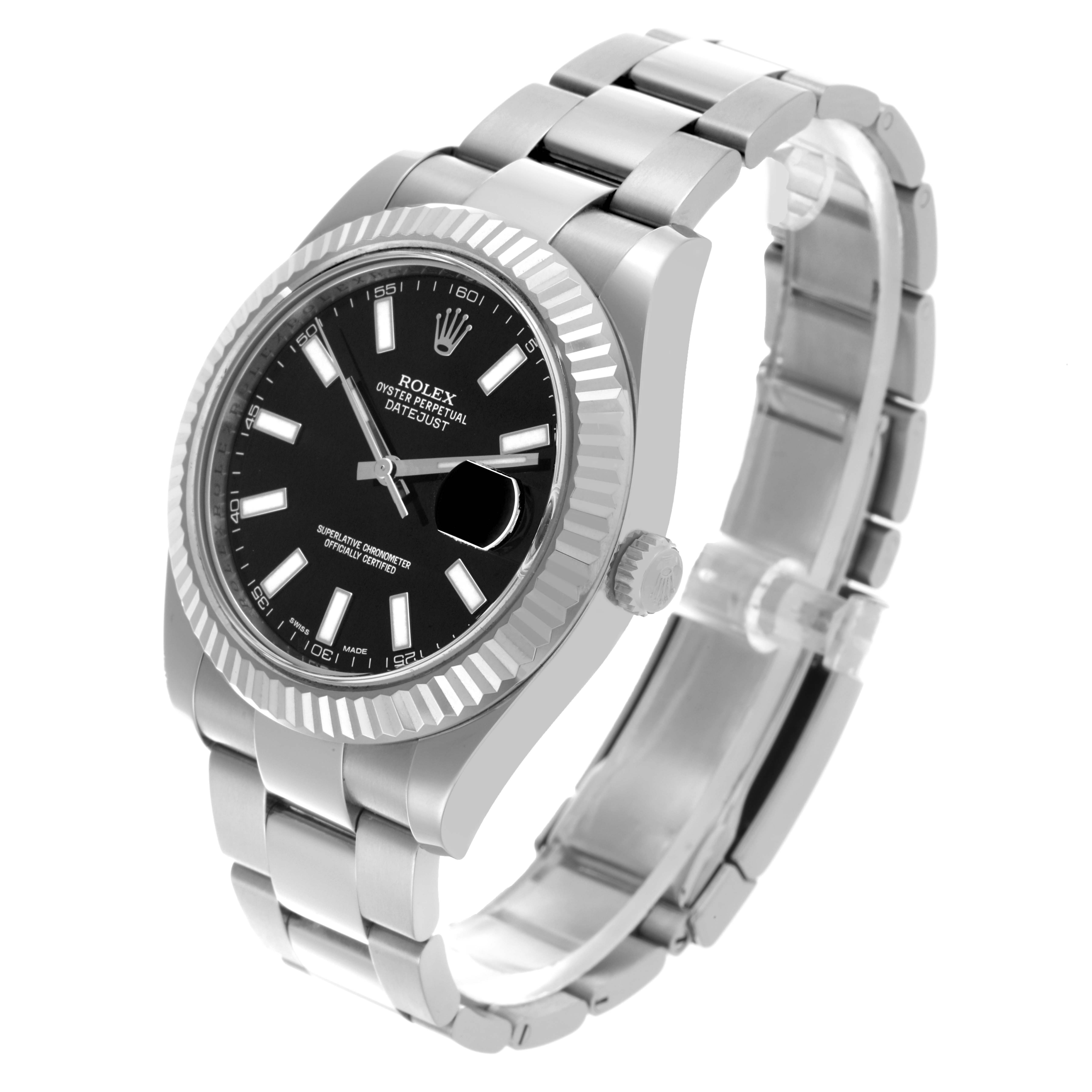 The Rolex Datejust 41 116334 Men
s Stainless Steel Black Dial 116334 Men
s Stainless Steel Black Dial is shown at a three-quarter angle, displaying the face, bezel, and bracelet.