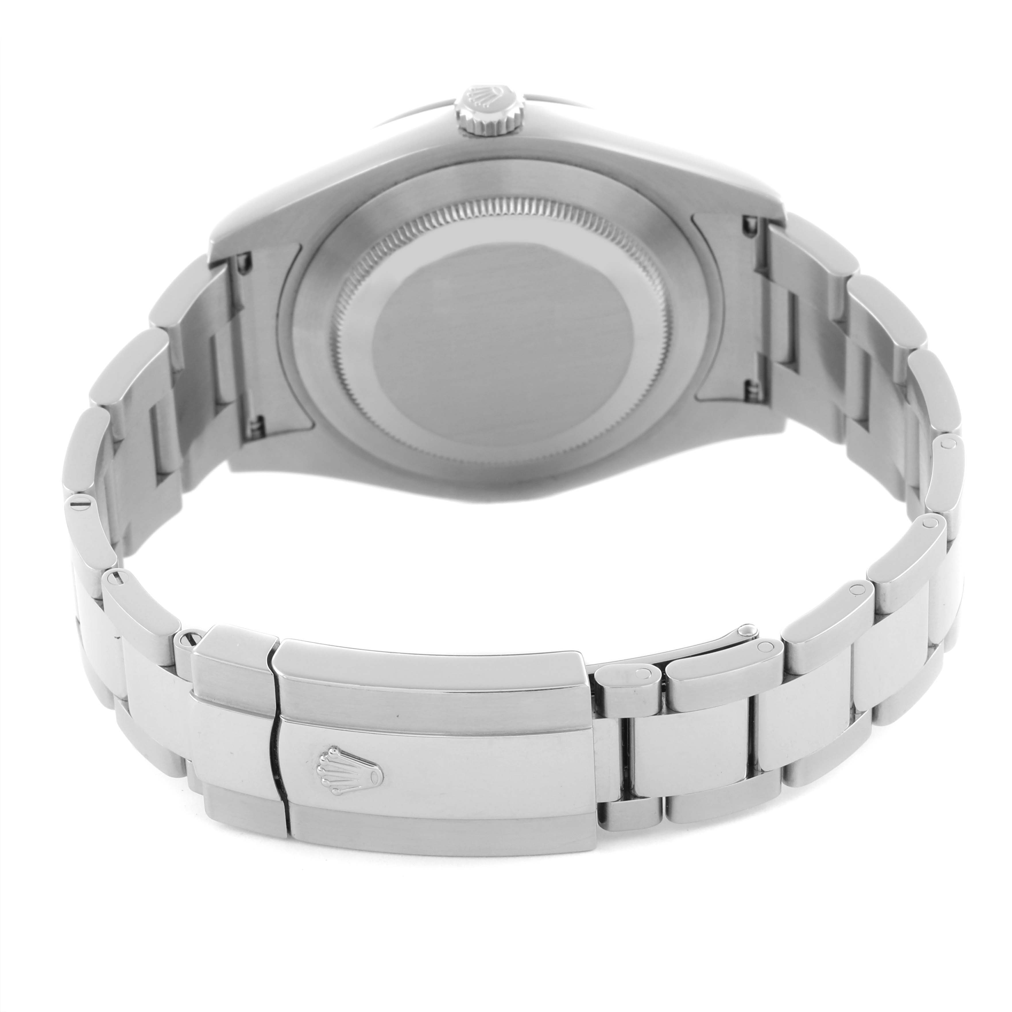 The image shows the back case and bracelet clasp of the Rolex Datejust 41 116334 Men
s Stainless Steel Black Dial 116334 Men
s Stainless Steel Black Dial, viewed from a slightly elevated angle.