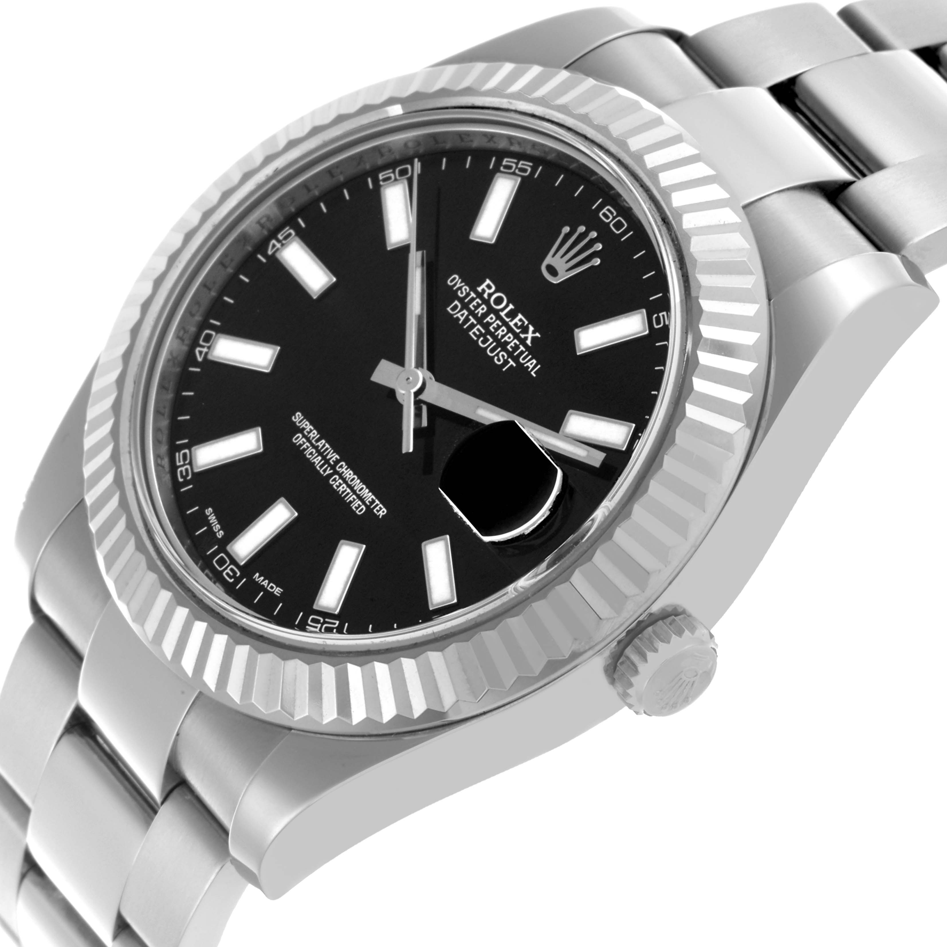 The Rolex Datejust 41 116334 Men
s Stainless Steel Black Dial 116334 Men
s Stainless Steel Black Dial is shown at an angled view, highlighting the dial, bezel, and part of the bracelet.