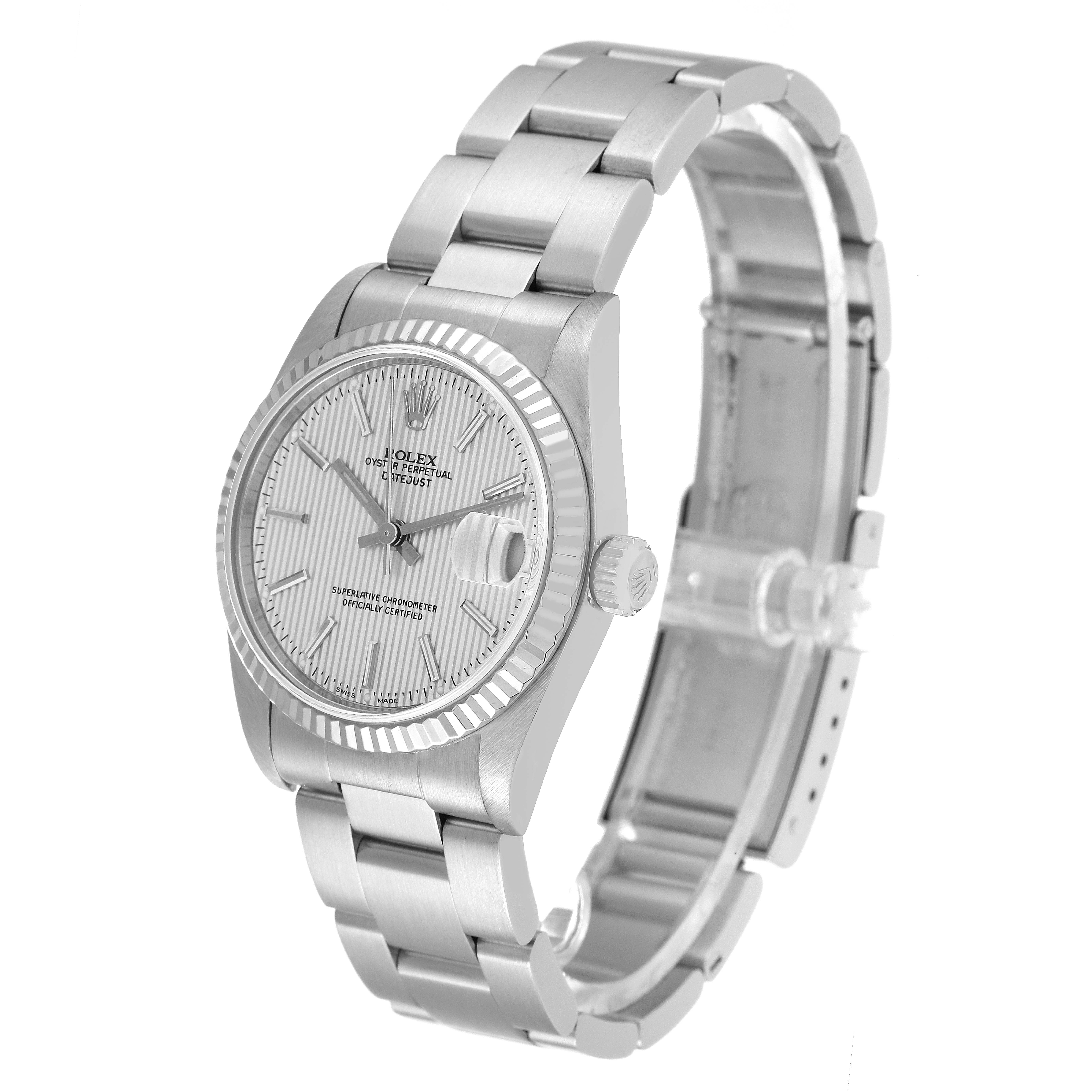 The image shows a Rolex Mid-Size 78274 Women's Stainless Steel Silver Dial 78274 Women's Stainless Steel Silver Dial model watch at a three-quarter angle, displaying the case, dial, bracelet, and clasp.
