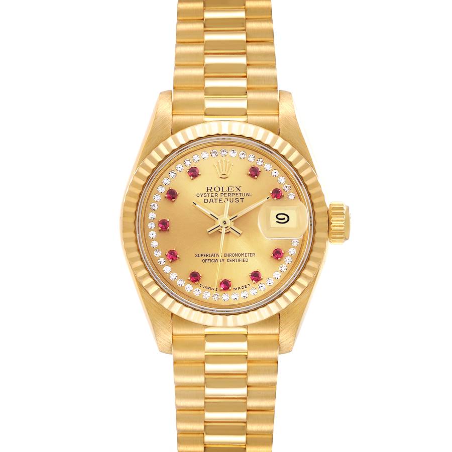 Rolex Datejust President Yellow Gold Diamond Ruby Ladies Watch 69178 Box Papers SwissWatchExpo
