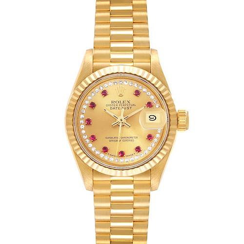 Photo of Rolex Datejust President Yellow Gold Diamond Ruby Ladies Watch 69178 Box Papers