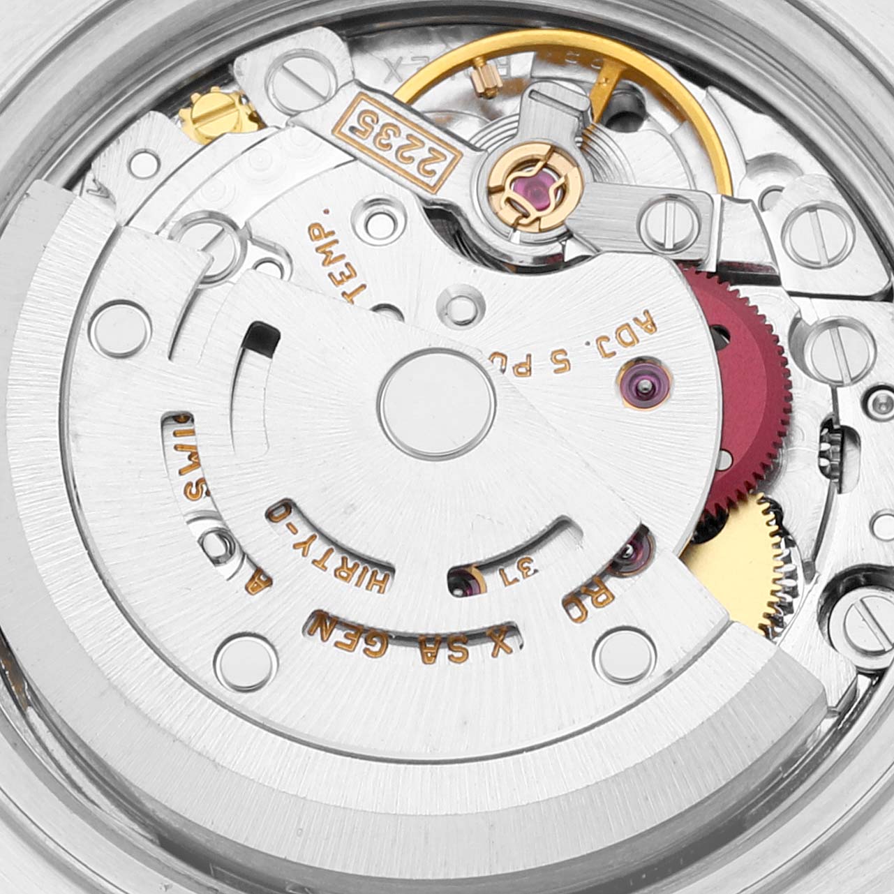 The image shows a close-up view of the movement mechanism of a Rolex Datejust 79173 Women's Steel and Gold (two tone) Champagne Dial 79173 Women's Steel and Gold (two tone) Champagne Dial watch.