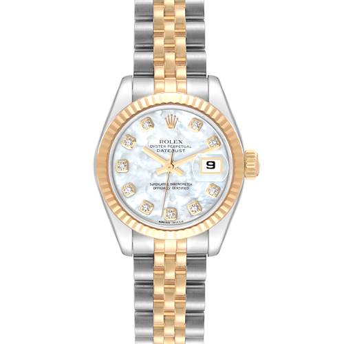 Photo of Rolex Datejust Steel Yellow Gold Mother Of Pearl Diamond Dial Ladies Watch 179173 Box Papers