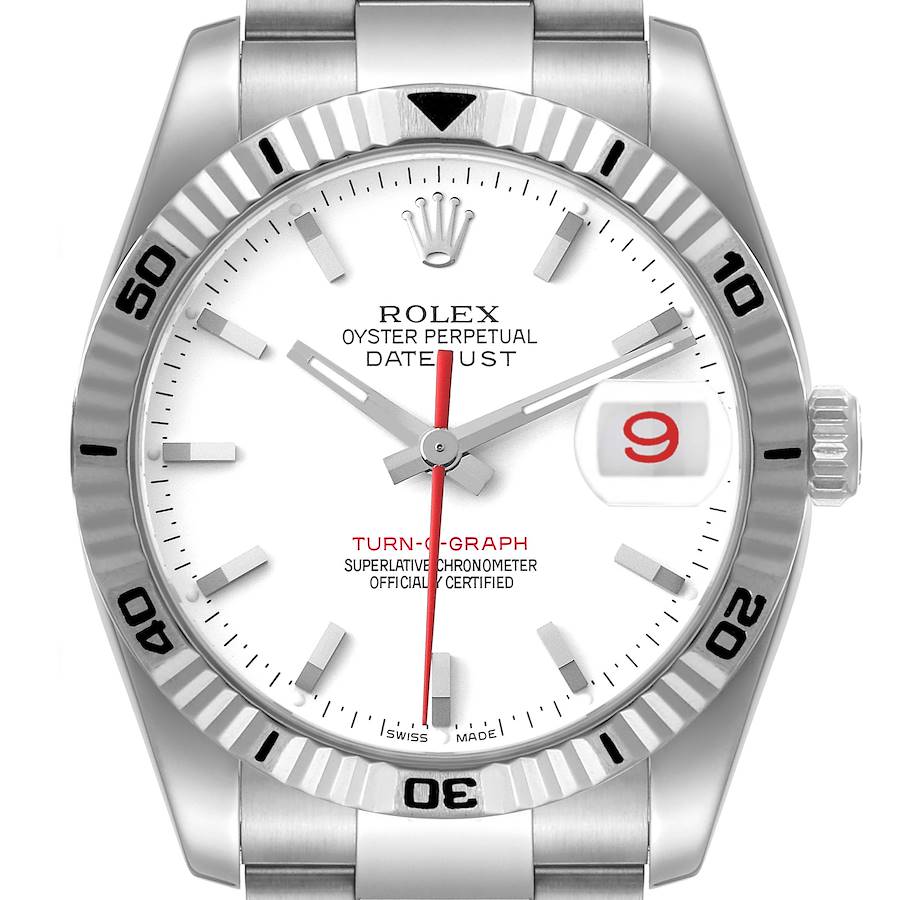 Rolex Datejust Turnograph Steel White Gold White Dial Mens Watch 116264 SwissWatchExpo