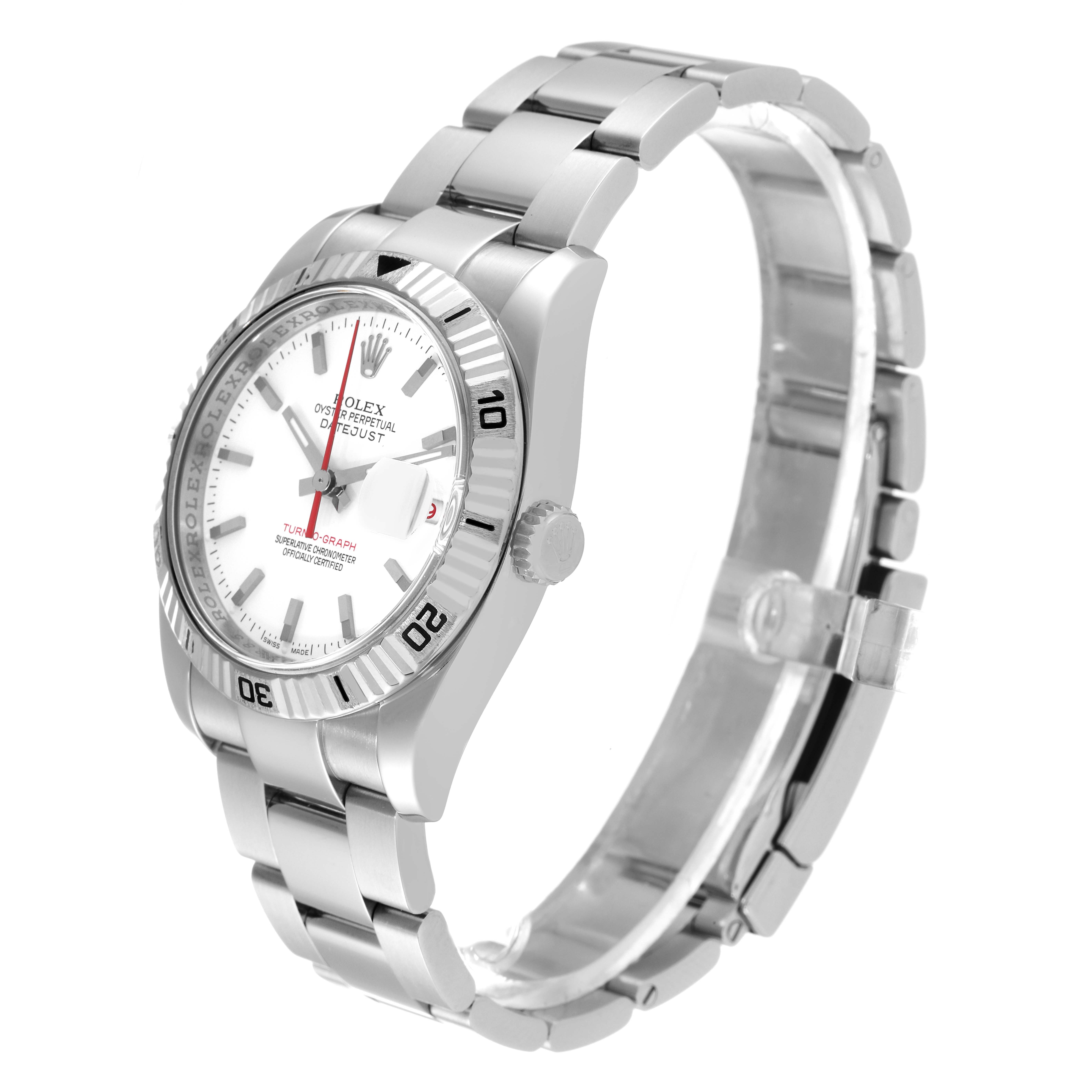 The Rolex Turn-o-Graph 116264 Men's Stainless Steel White Dial 116264 Men's Stainless Steel White Dial watch is shown at a three-quarter angle, depicting the bezel, dial, crown, and bracelet.