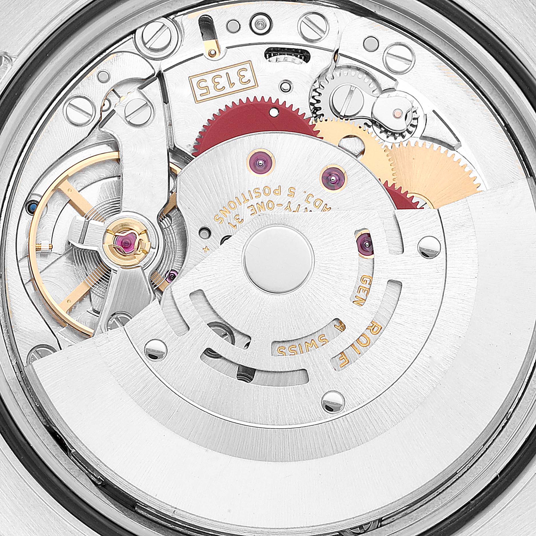 This image shows the internal movement mechanism of a Rolex Turn-o-Graph 116264 Men's Stainless Steel White Dial 116264 Men's Stainless Steel White Dial watch from a top-down angle.