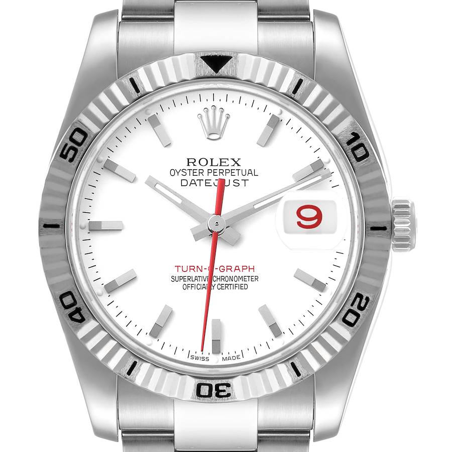Rolex Datejust Turnograph Steel White Gold White Dial Mens Watch 116264 Box Card SwissWatchExpo