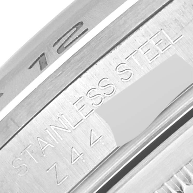 This image shows a close-up of the stainless steel caseback engraving on a Rolex Explorer 16570 Men
s Stainless Steel White Dial 16570 Men
s Stainless Steel White Dial model watch.