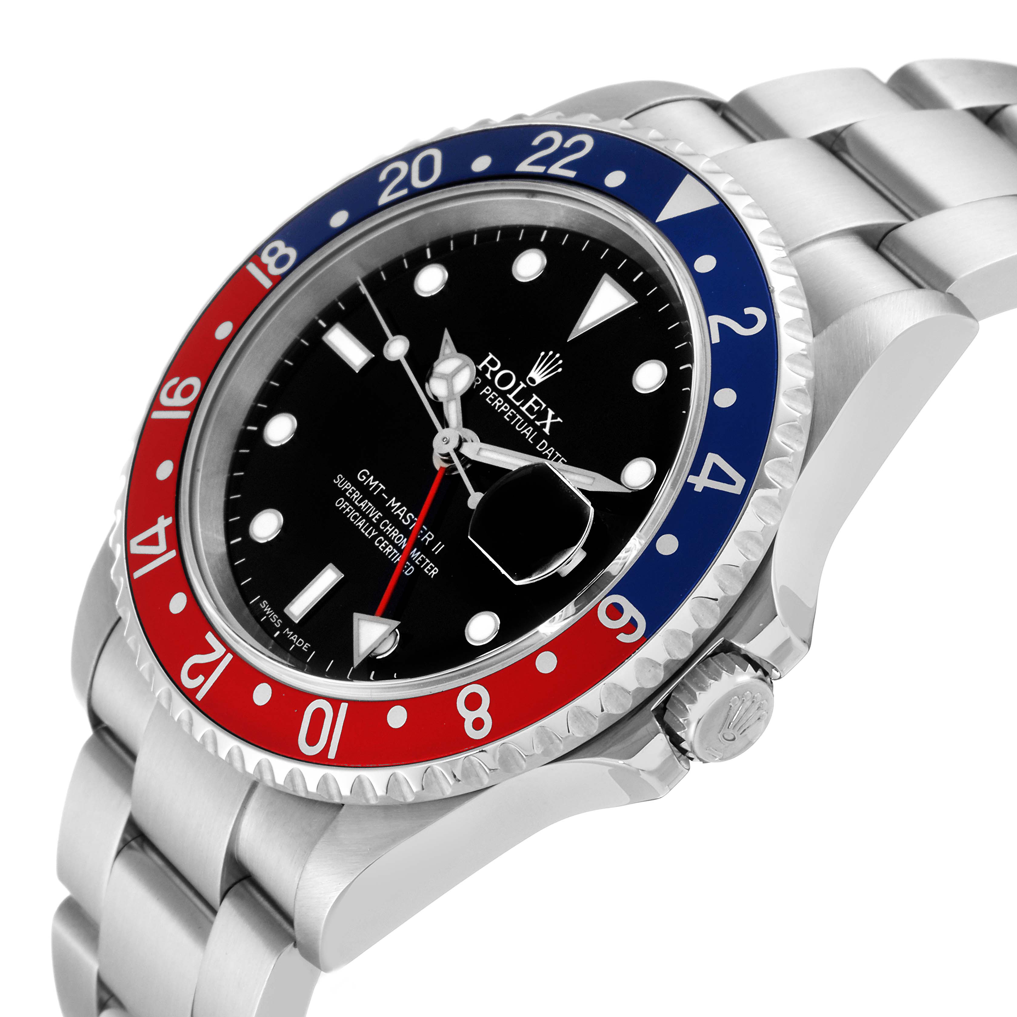 The image shows a Rolex GMT-Master 16710 Men's Stainless Steel Black Dial 16710 Men's Stainless Steel Black Dial II watch at a slight angle, highlighting its bezel, crown, and bracelet.