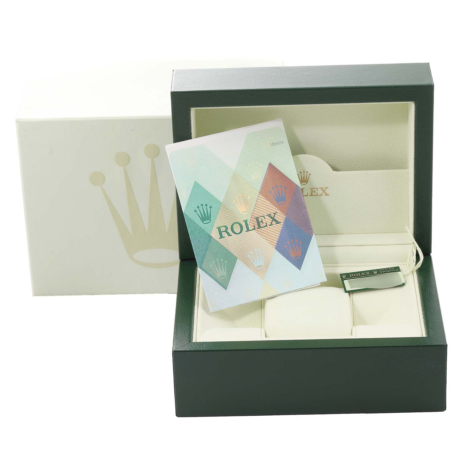 The image shows the packaging of a Rolex Oyster Perpetual 76080 Women's Stainless Steel Black Dial 76080 Women's Stainless Steel Black Dial watch, including the box and accompanying booklet or tags.