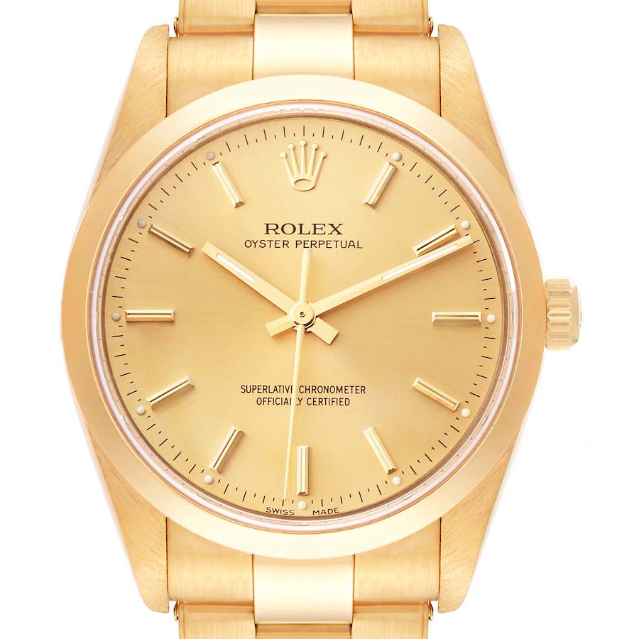 Rolex Oyster Perpetual Champagne Dial Yellow Gold Mens Watch 14208 SwissWatchExpo