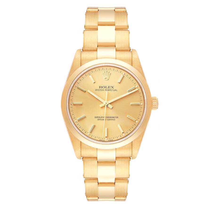 Rolex Oyster Perpetual Champagne Dial Yellow Gold Mens Watch 14208