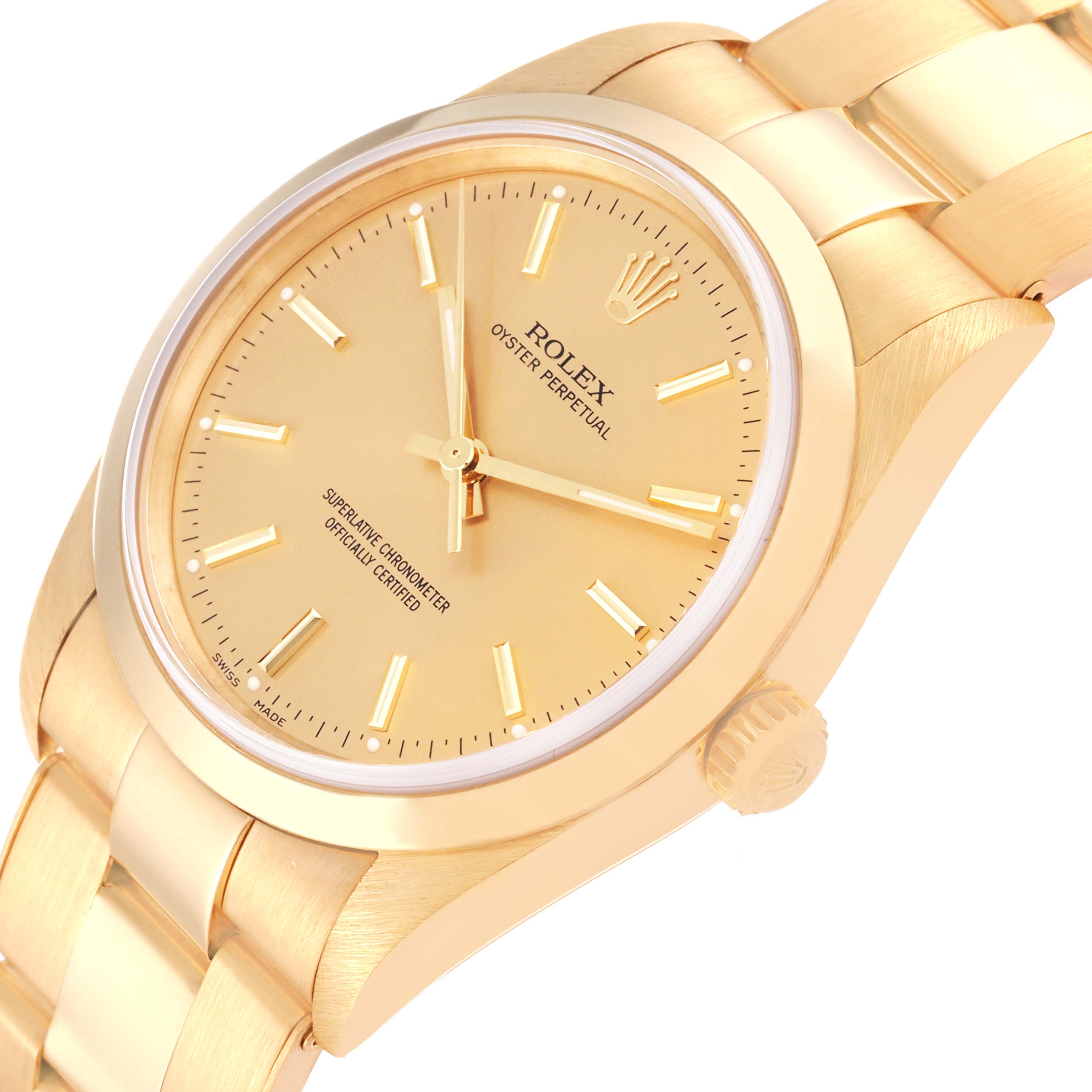 The Rolex President 14208M Men
s Yellow Gold Champagne Dial 14208M Men
s Yellow Gold Champagne Dial model watch is shown at a three-quarter angle displaying the face, case, bracelet, and crown.