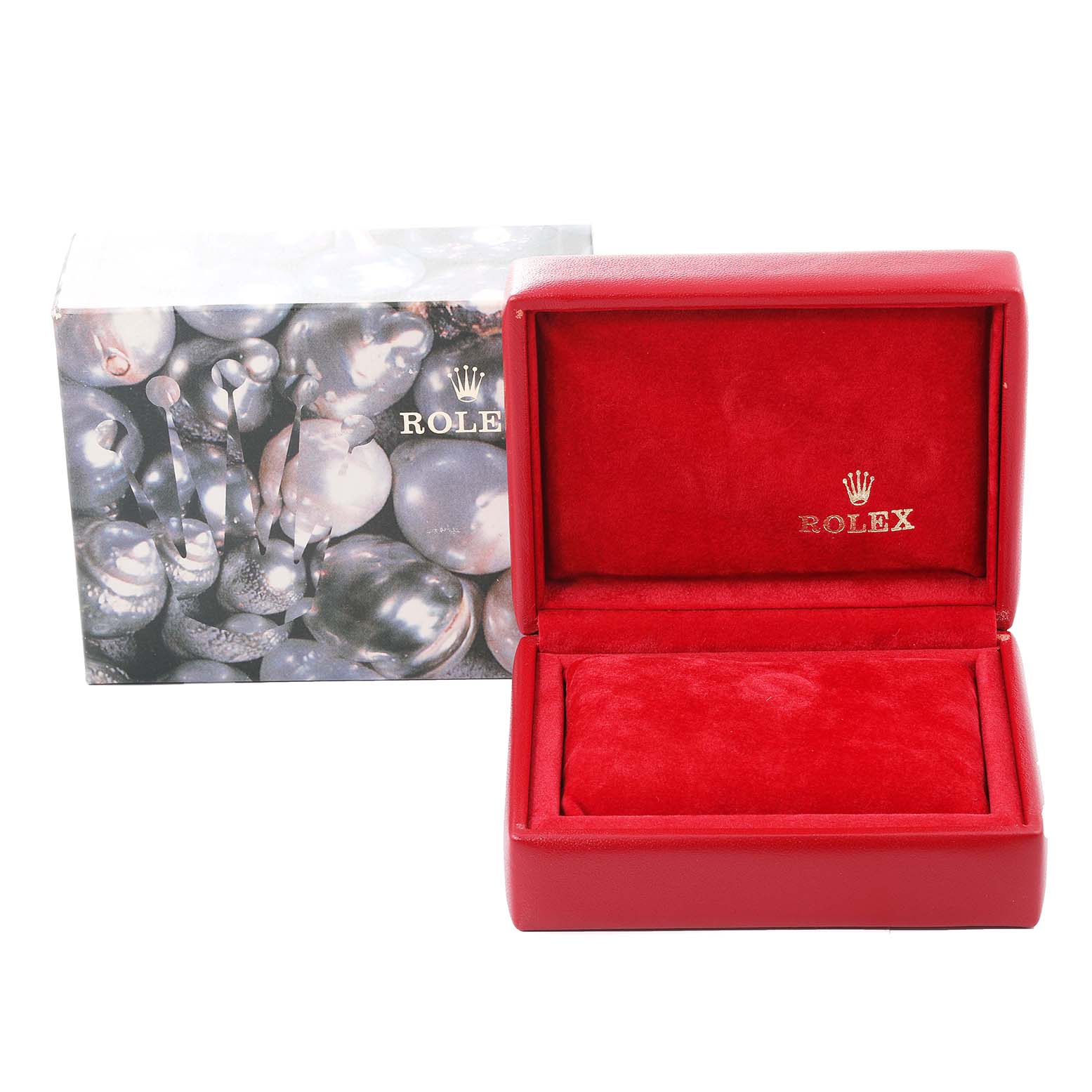 The image shows a Rolex Oyster Perpetual 67183 Women
s Steel and Gold (two tone) Silver Dial 67183 Women
s Steel and Gold (two tone) Silver Dial watch box and its packaging, photographed from the front.