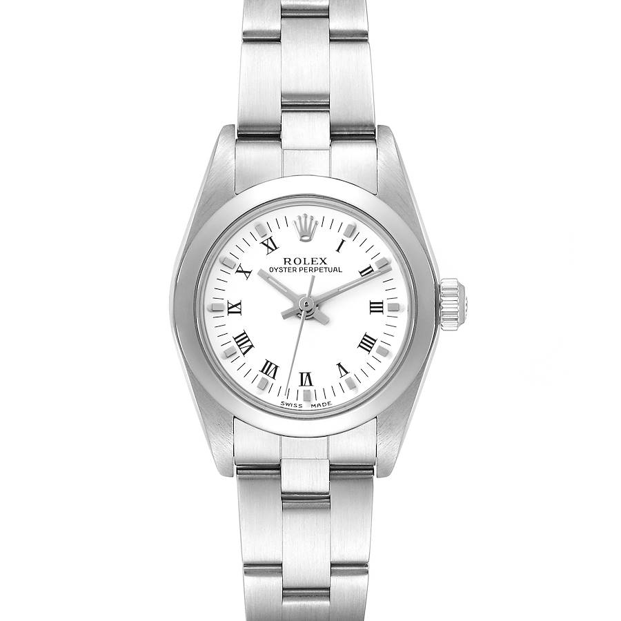 Rolex Oyster Perpetual White Dial Smooth Bezel Steel Ladies Watch 76080 Papers SwissWatchExpo