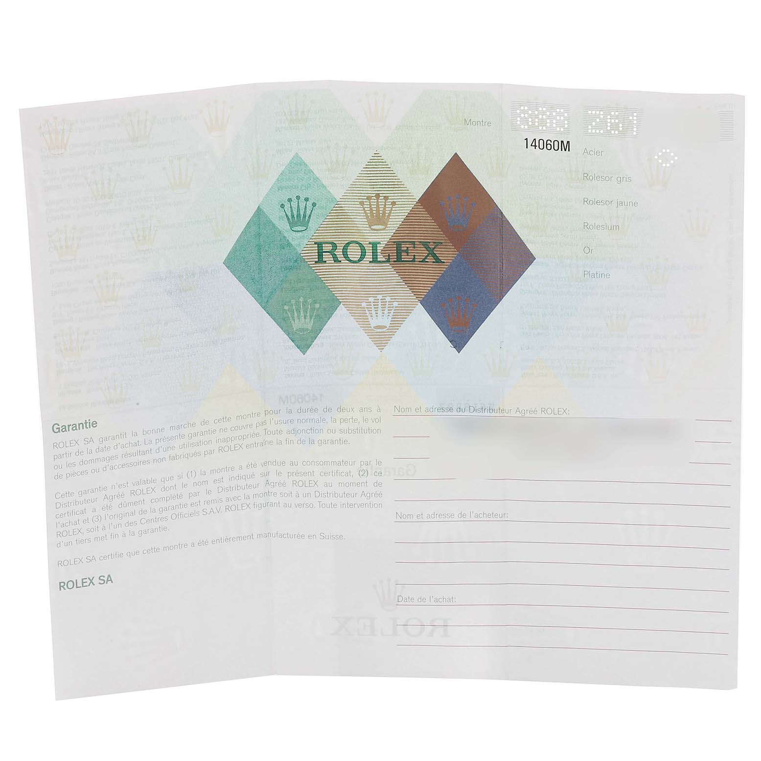 This image shows the warranty booklet and Best Quality
ity certificate for the Rolex Submariner 14060M Men
s Stainless Steel Black Dial 14060M Men
s Stainless Steel Black Dial model.