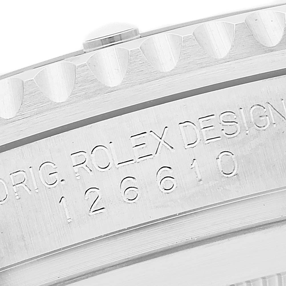 The image shows a close-up of the case side and bezel of a Rolex Submariner 126610 Men's Stainless Steel Black Dial 126610 Men's Stainless Steel Black Dial, displaying the engraved model number 126610.