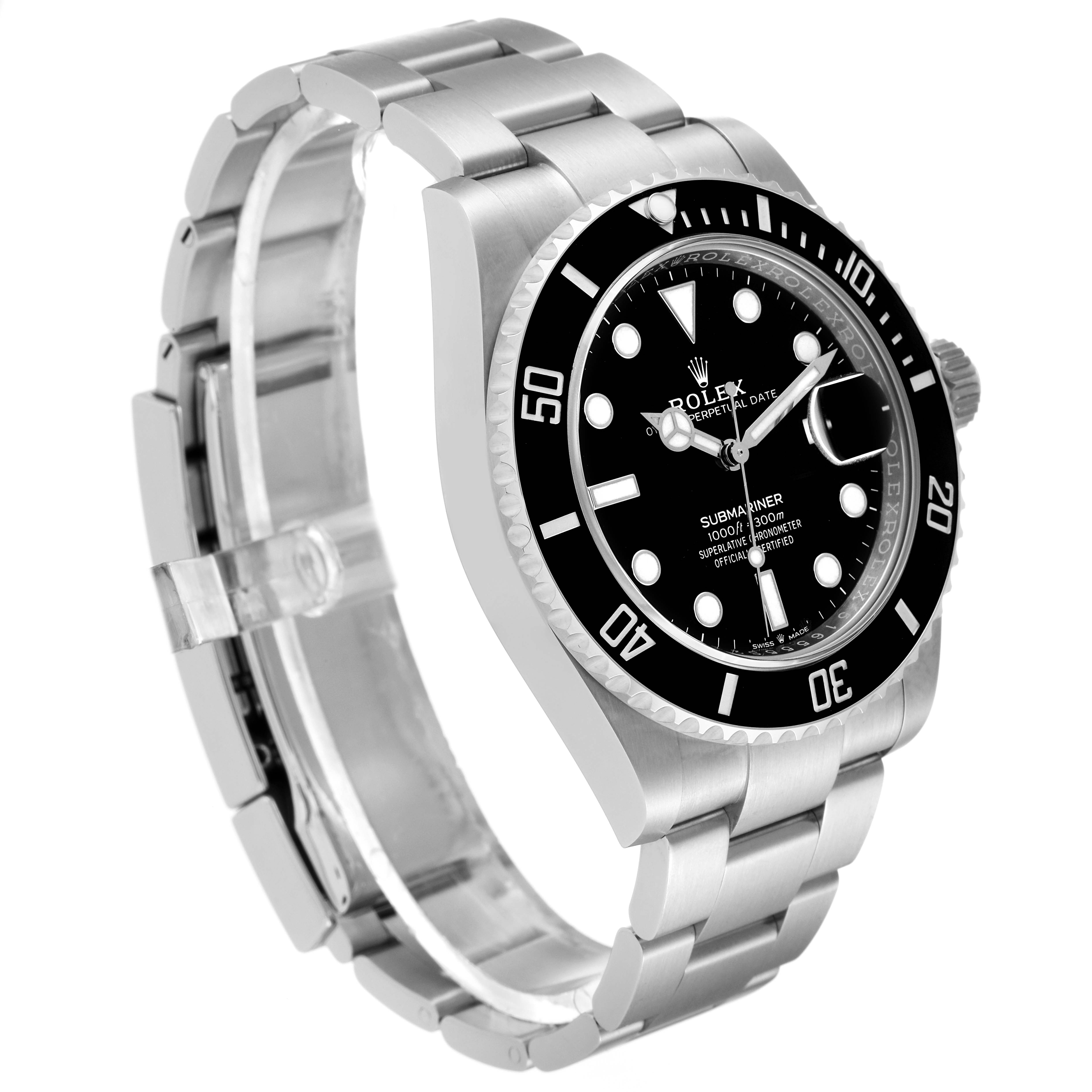 The image shows a Rolex Submariner 126610 Men's Stainless Steel Black Dial 126610 Men's Stainless Steel Black Dial watch at a slight angle, featuring the watch face, bezel, crown, and metal bracelet.