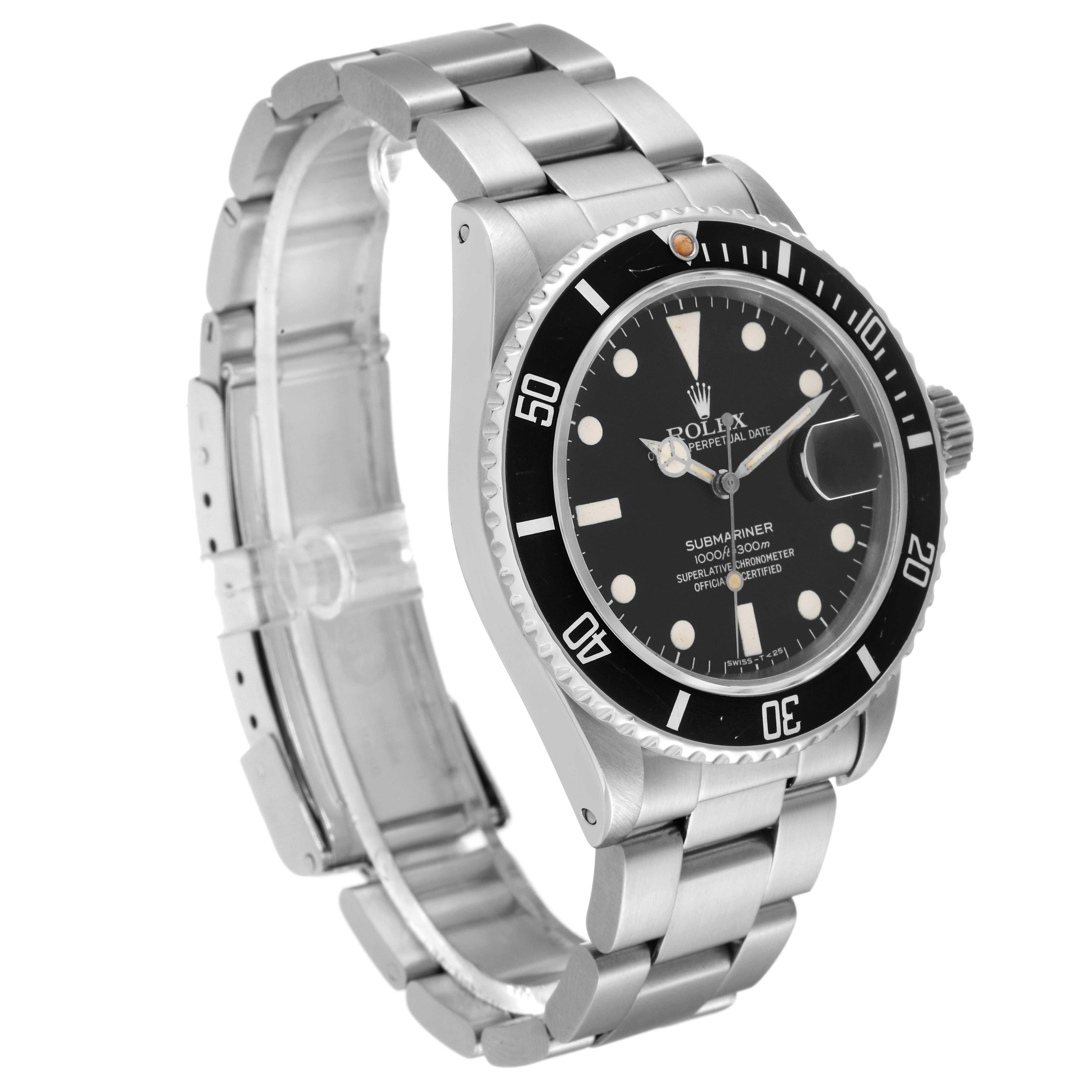 The Rolex Vintage Collection 16800 Men's Stainless Steel Black Dial 16800 Men's Stainless Steel Black Dial model is shown at a 3/4 angle, highlighting the face, bezel, and bracelet.