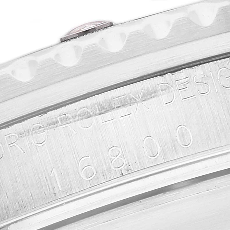 The close-up image shows the engraved model number "16800" on the side of the Rolex Vintage Collection 16800 Men's Stainless Steel Black Dial 16800 Men's Stainless Steel Black Dial watch case.