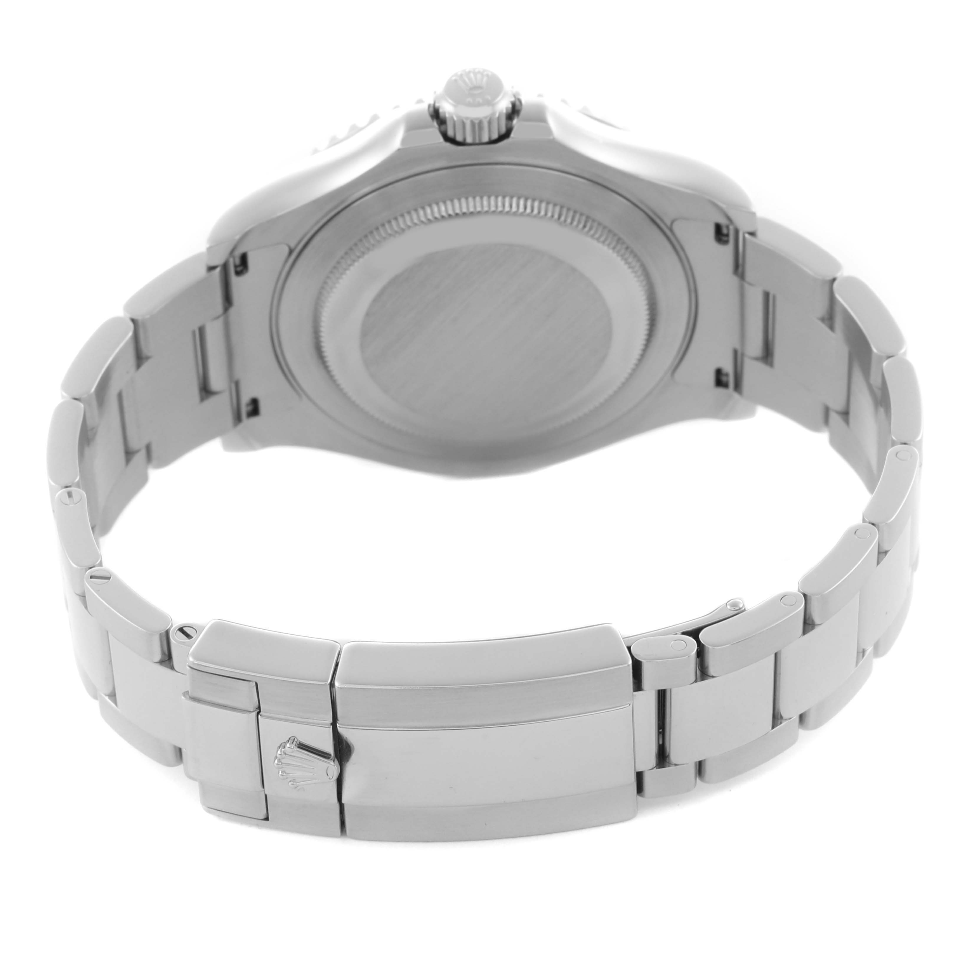 The image shows the back and bracelet of the Rolex Yacht-Master 116622 Men's Stainless Steel Blue Dial 116622 Men's Stainless Steel Blue Dial watch, highlighting the clasp and case back.