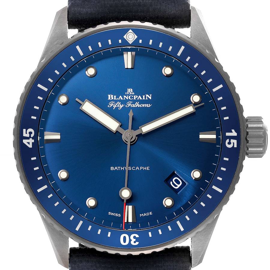 Blancpain Fifty Fathoms Bathyscaphe Ceramic Blue Dial Mens Watch 5000 SwissWatchExpo