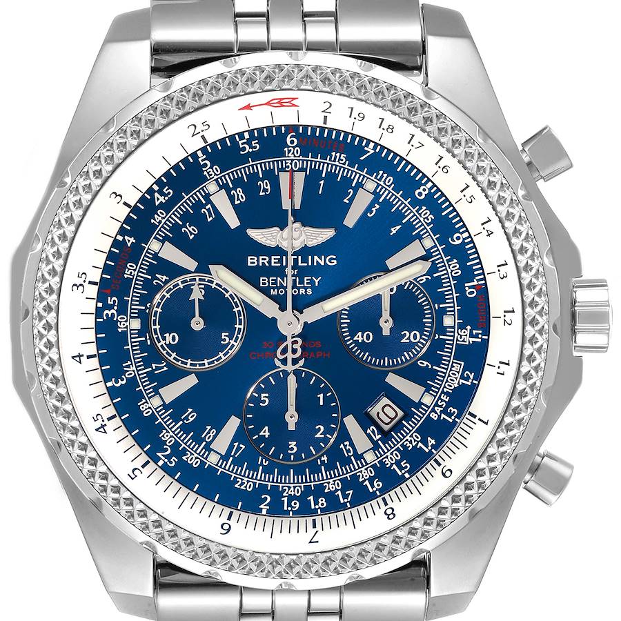 Breitling Bentley Motors Blue Dial Chronograph Steel Watch A25362 Box Papers SwissWatchExpo