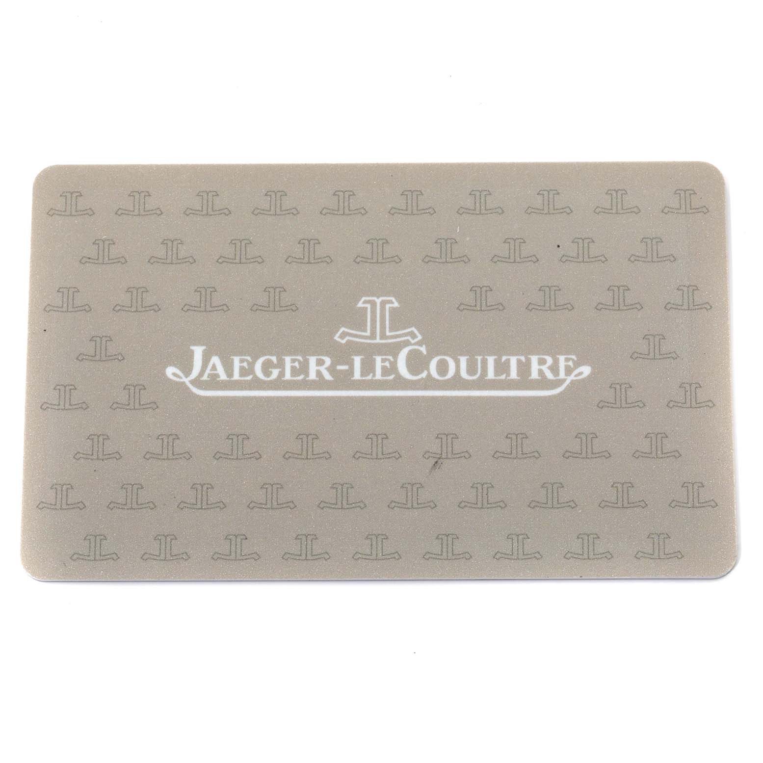 The image shows a Jaeger-LeCoultre card with the brand logo, likely an authenticity or warranty card for the Reverso model.