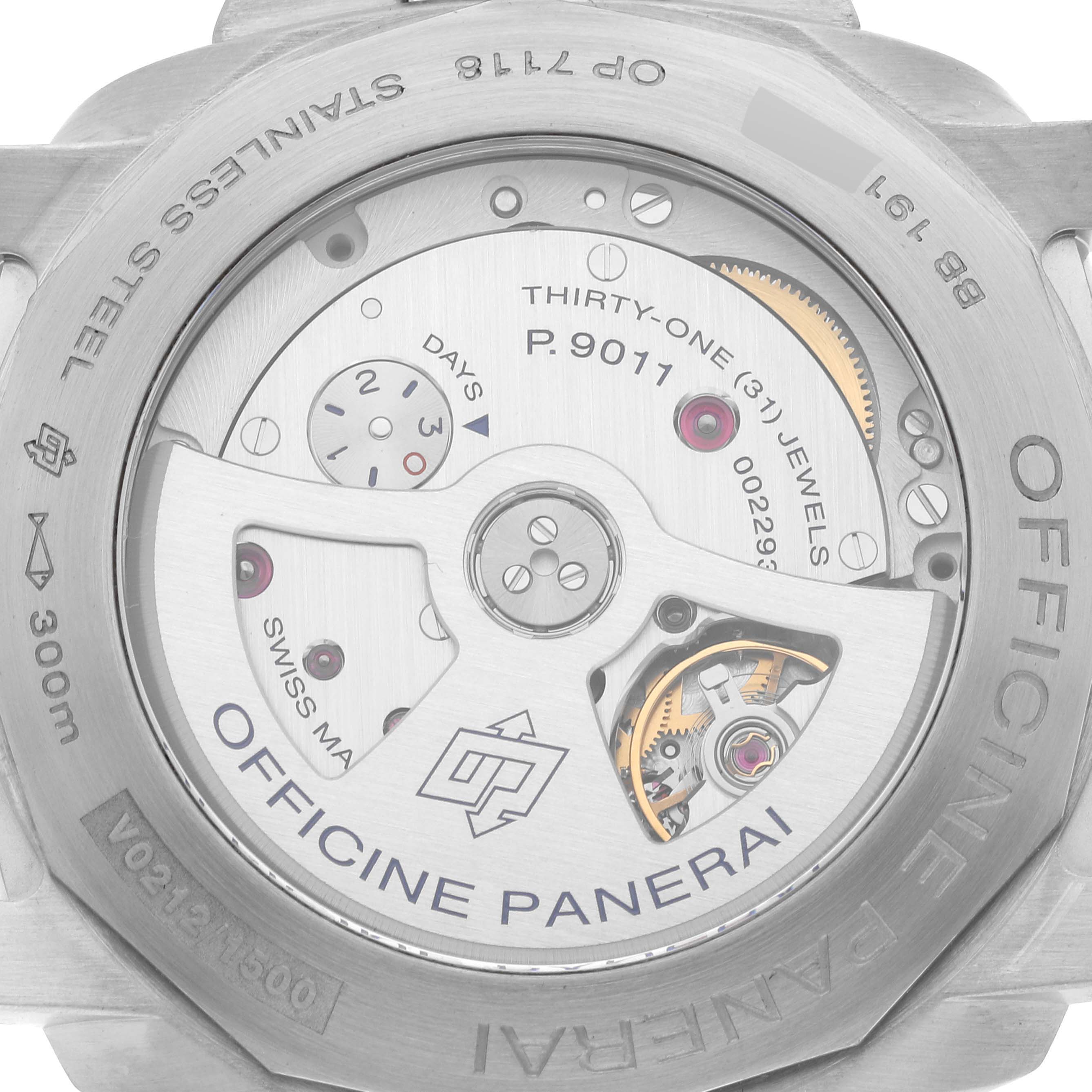 This image shows the back view of a Panerai Luminor PAM01033 Men's Stainless Steel Blue Dial PAM01033 Men's Stainless Steel Blue Dial watch, highlighting its internal movement and 31 jewels.