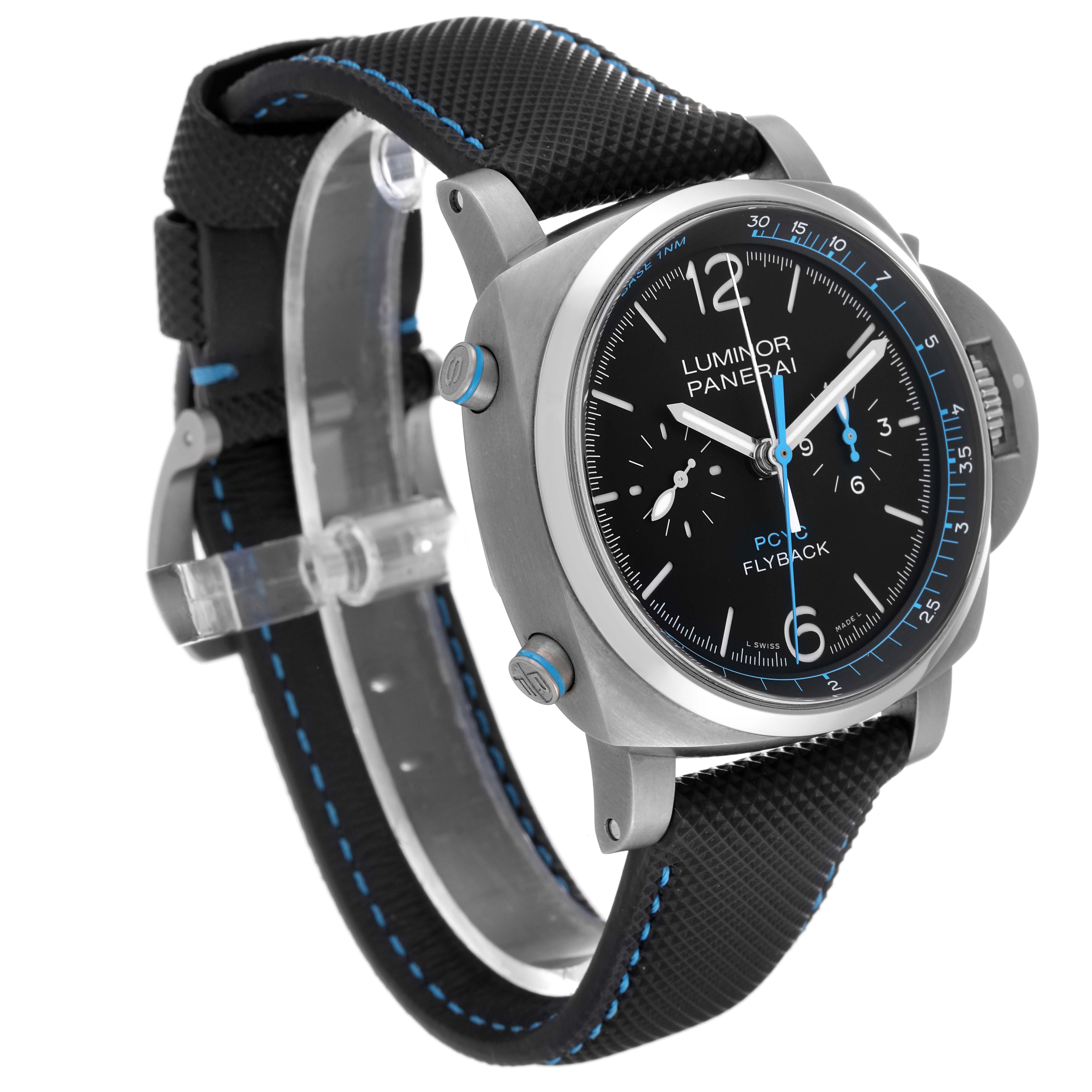 The image shows a Panerai Luminor PAM00764 Men's Stainless Steel Black Dial PAM00764 Men's Stainless Steel Black Dial watch at a three-quarter angle highlighting the face, strap, and crown guard.