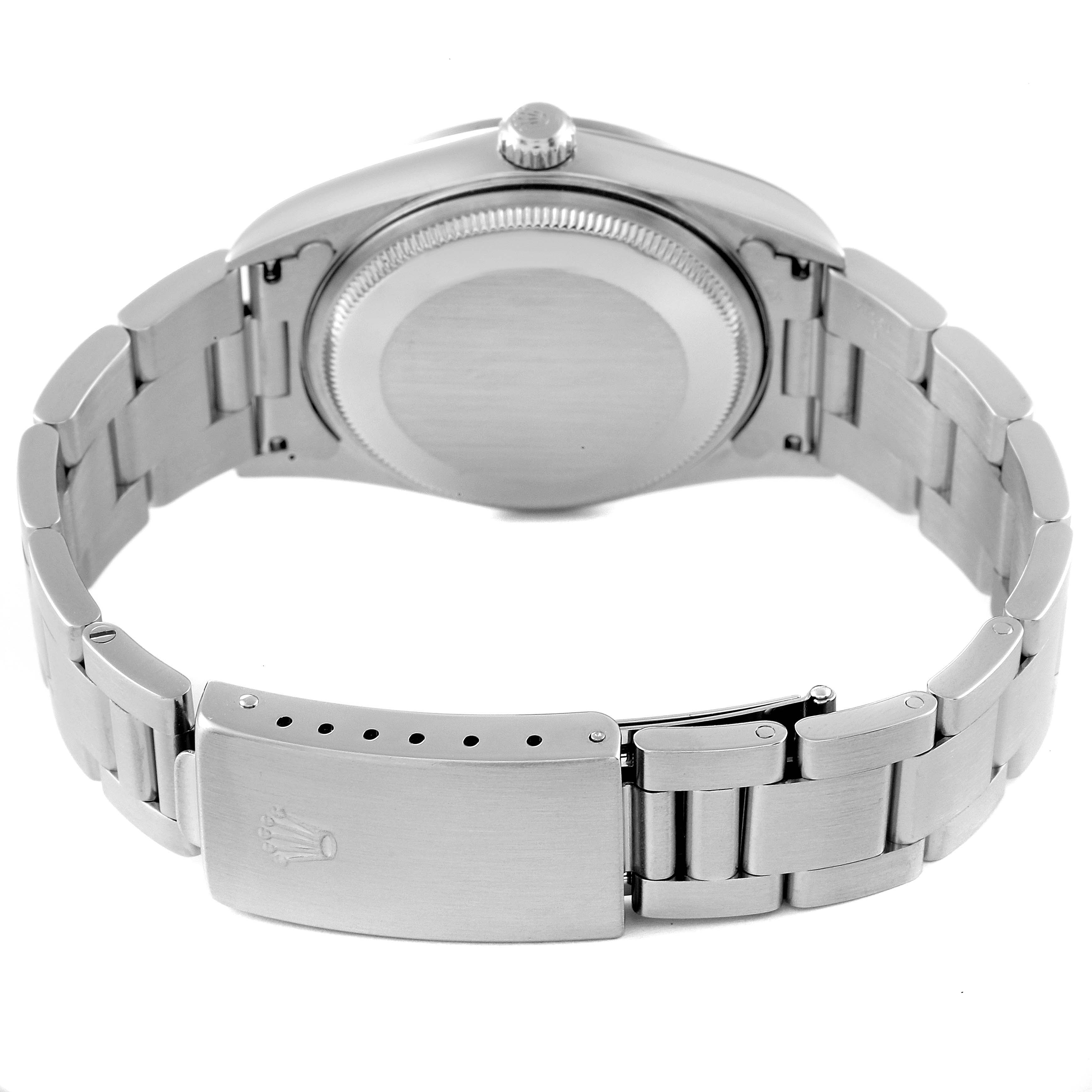 The image shows the back casing and bracelet clasp of a Rolex Air-King 14000 Men's Stainless Steel Silver Dial 14000 Men's Stainless Steel Silver Dial watch from a rear angle.