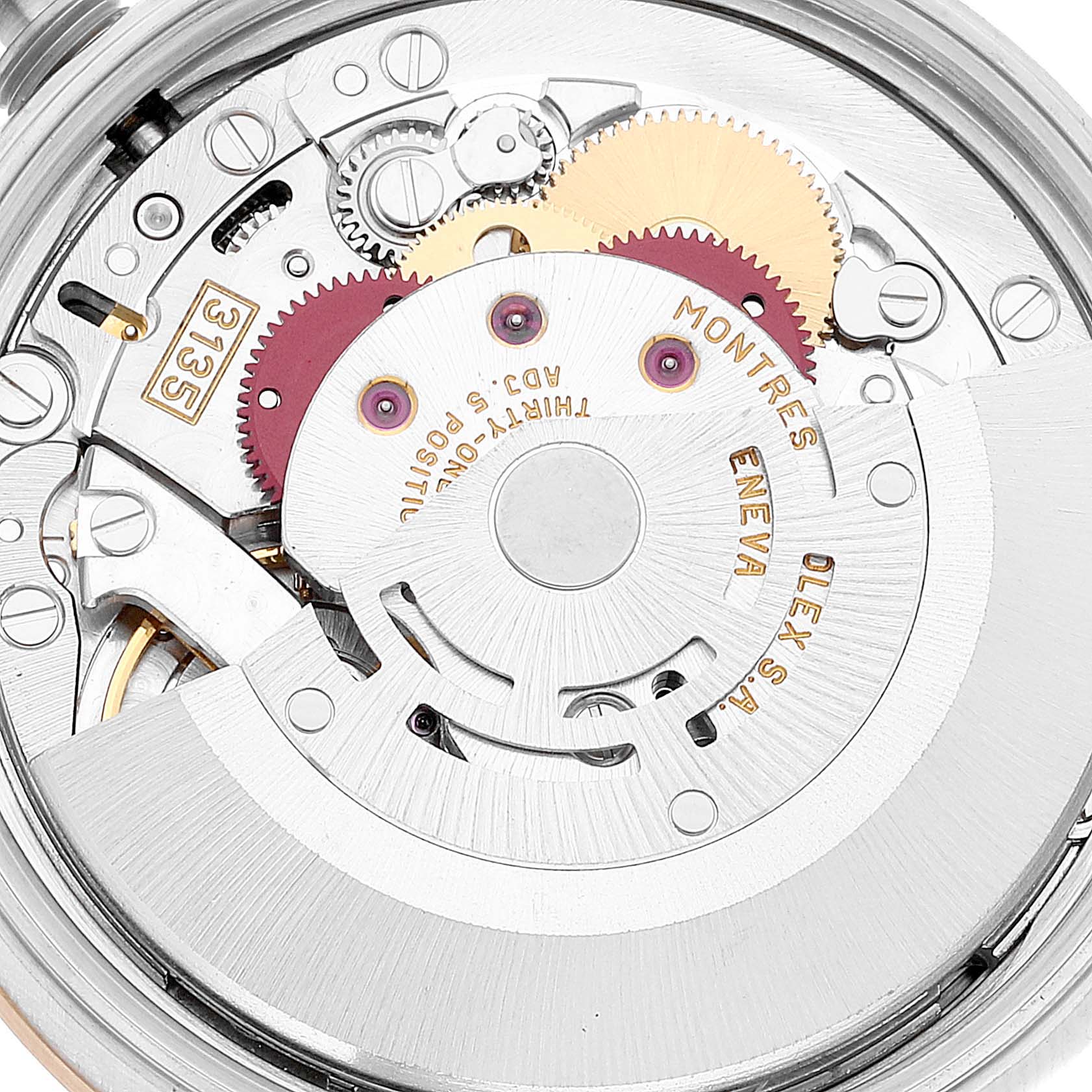 This image shows the internal mechanism of a Rolex Date 15203 Men's Steel and Gold (two tone) Blue Dial 15203 Men's Steel and Gold (two tone) Blue Dial model watch, focusing on the gears and rotor.