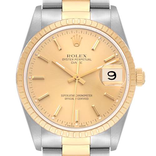 Photo of Rolex Date Steel Yellow Gold Champagne Dial Mens Watch 15223