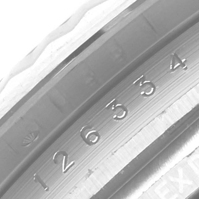 This close-up image shows the bezel and part of the rehaut with engraved numbers on the Rolex Datejust 41 126334 Men
s Stainless Steel Black Dial 126334 Men
s Stainless Steel Black Dial model.