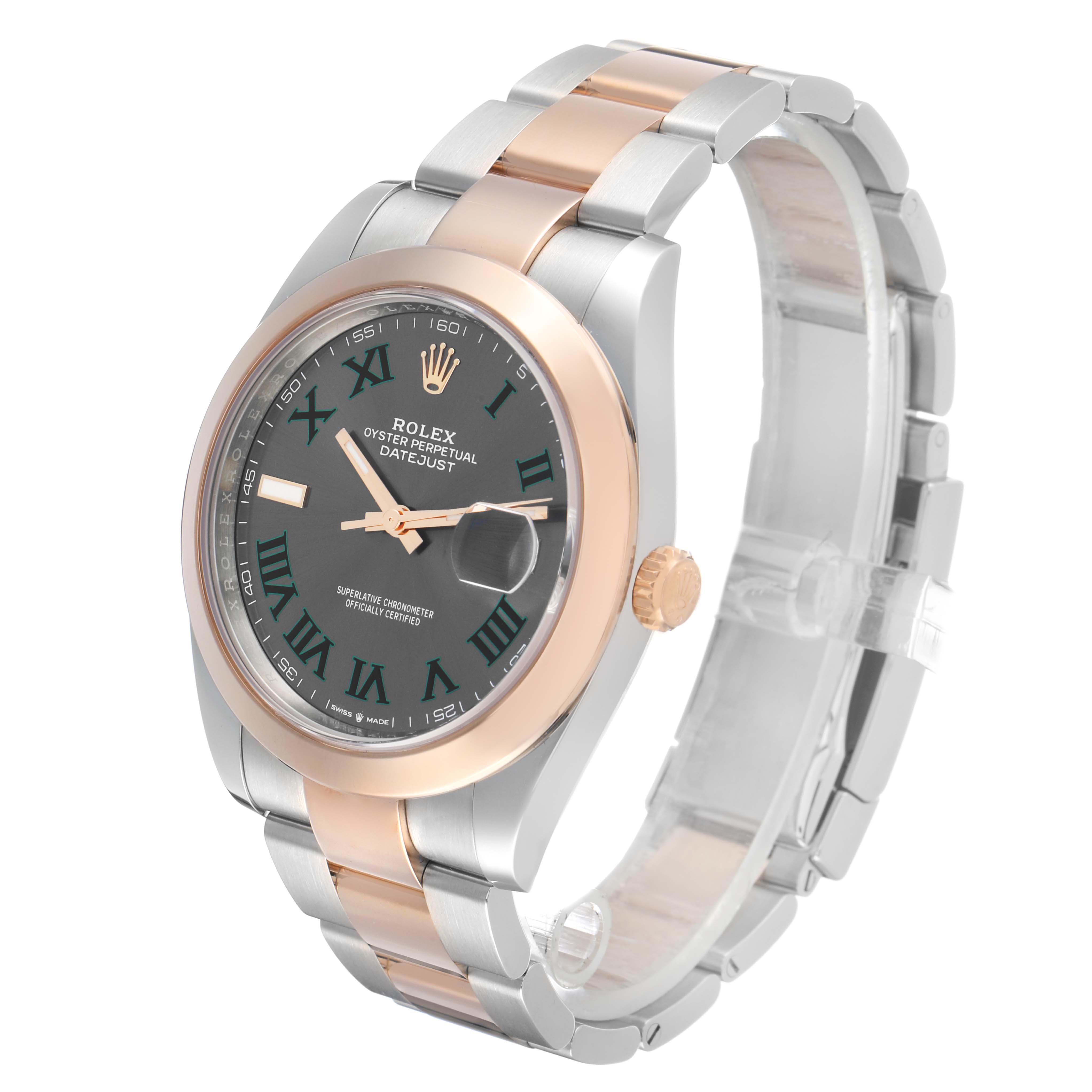 The Rolex Datejust 41 126301 Men's Steel and Gold (two tone) Grey Dial is shown at a three-quarter angle displaying the face, bezel, and part of the bracelet.