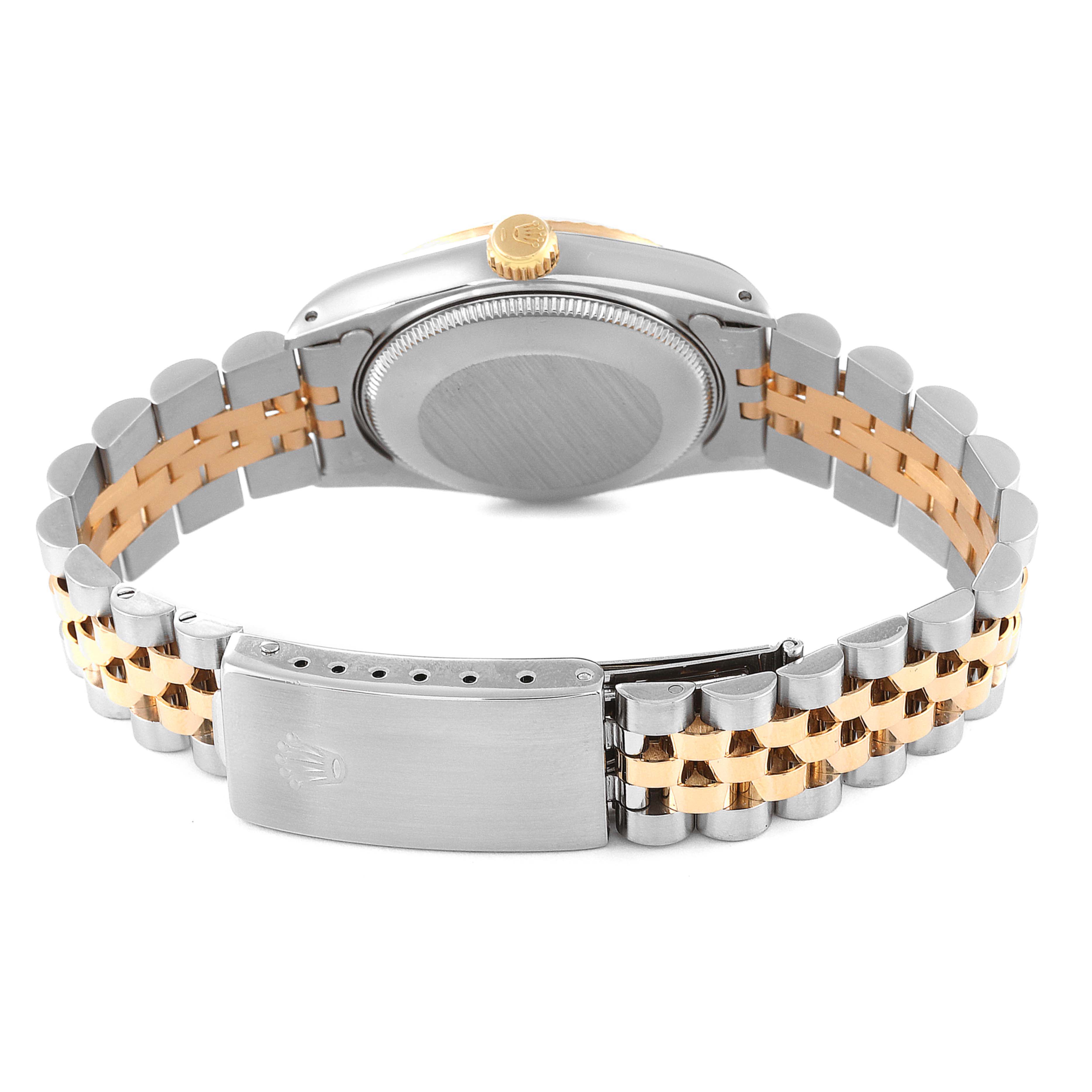 The image shows the back of a Rolex Mid-Size 68273 Women
s Steel and Gold (two tone) White Dial 68273 Women
s Steel and Gold (two tone) White Dial model watch, including the case back and two-tone bracelet with clasp.