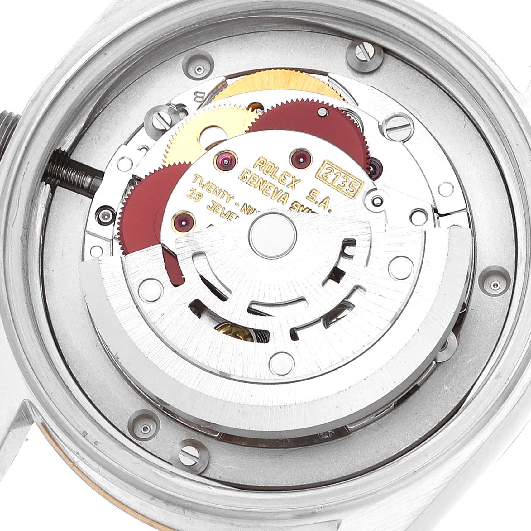 This image shows the movement mechanism from the back of a Mid-Size Rolex watch.