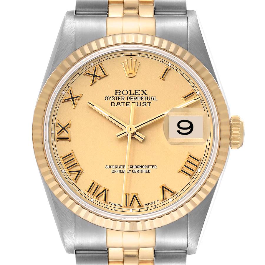 Rolex Datejust Steel Yellow Gold Champagne Roman Dial Mens Watch 16233 SwissWatchExpo