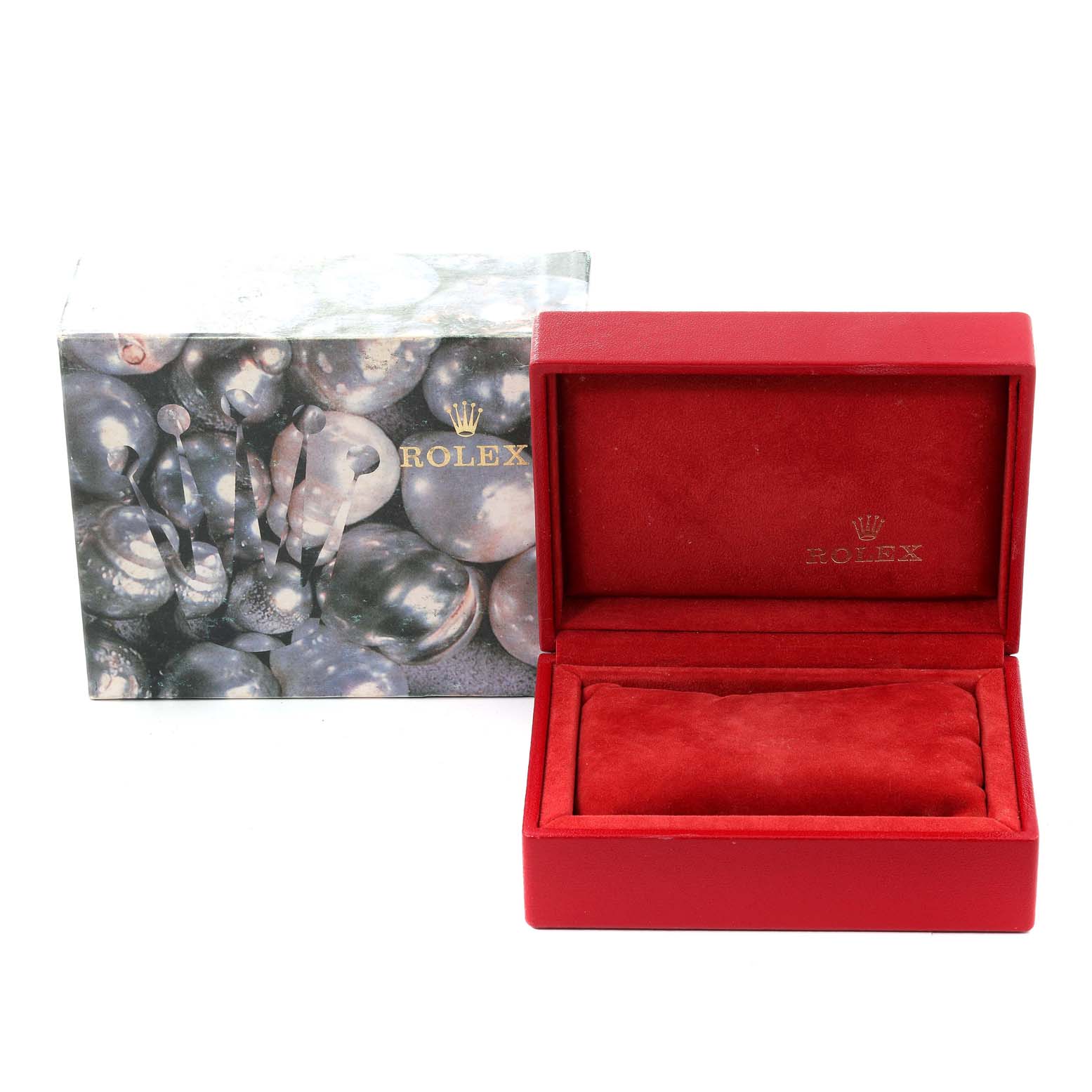 The image shows the unopened accessory box and the opened luxury storage box for the Rolex Datejust 69173 Women's Steel and Gold (two tone) White Dial 69173 Women's Steel and Gold (two tone) White Dial watch.