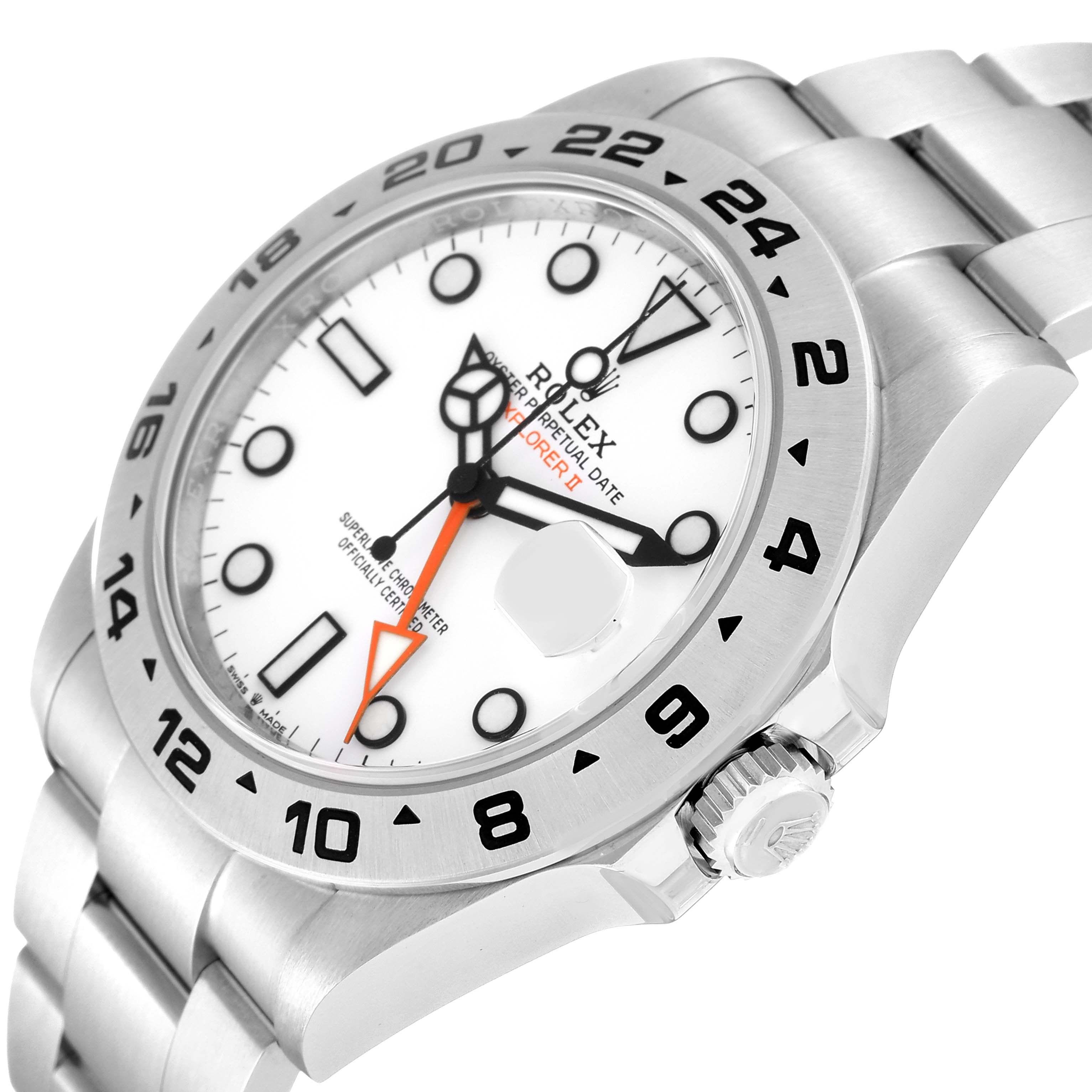 The image shows a close-up view of a Rolex Explorer 226570 Men's Stainless Steel White Dial 226570 Men's Stainless Steel White Dial watch, highlighting the face, bezel, crown, and part of the bracelet.